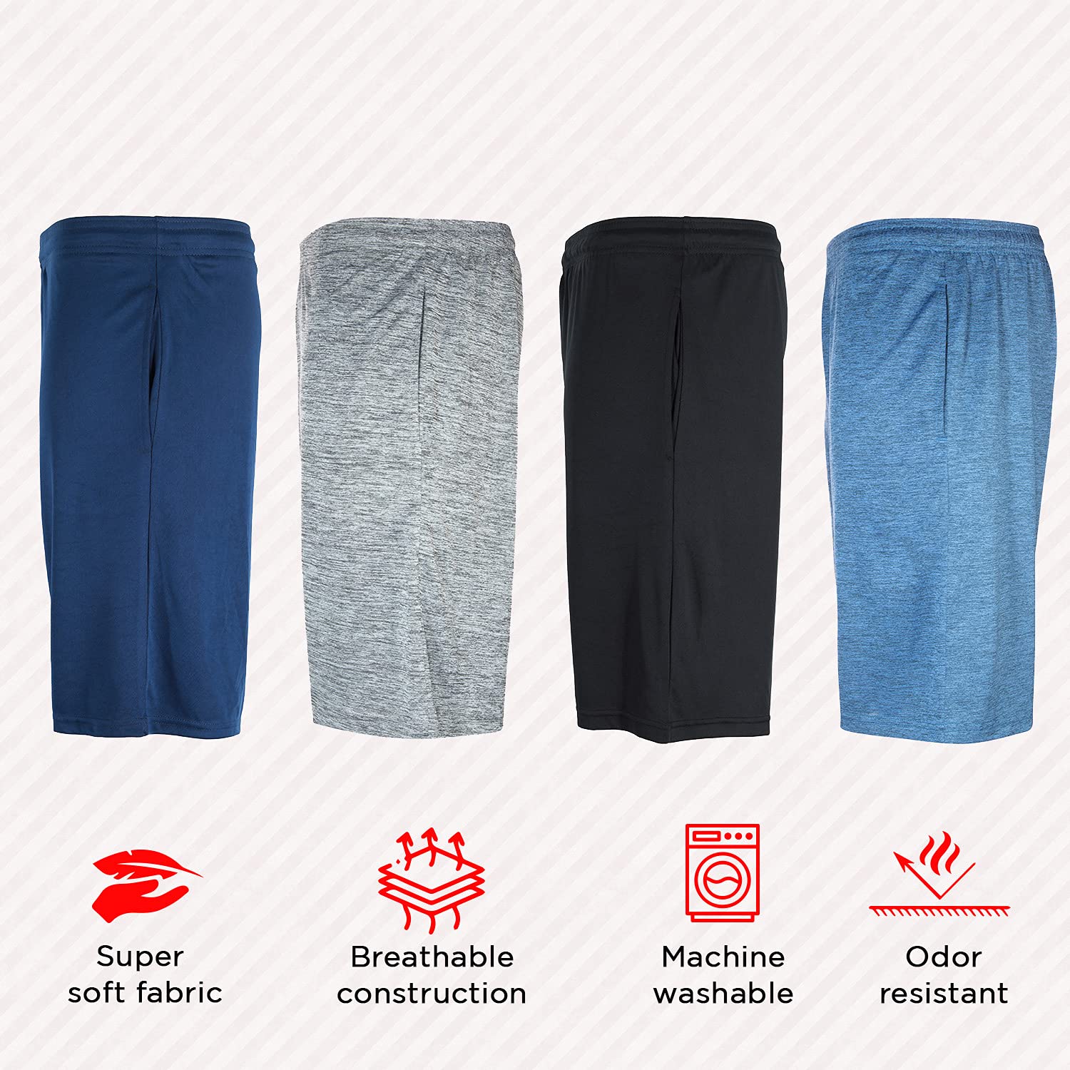 High Energy Men's Basketball Shorts 4-Pack - Breathable, Quick-Dry Athletic Shorts for Sports, Fitness & Workouts | Perfect for Basketball, Gym Training & Casual Wear
