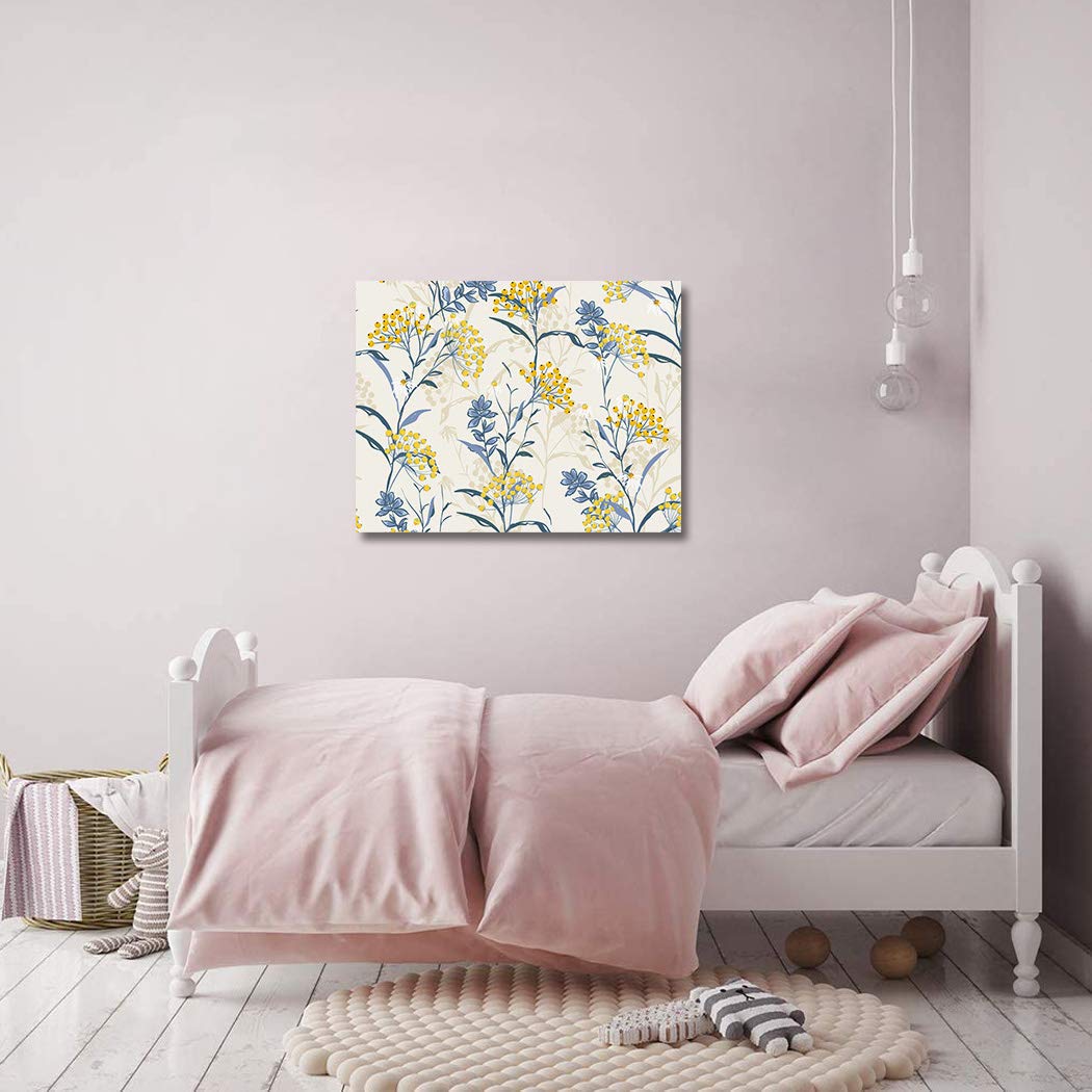 Summer Fresh Blue Yellow Flower Oil Painting on Canvas - Stretched and Framed Floral Wall Art for Bedroom, Living Room, Bathroom Decor | Perfect for Home, Office & Gift Giving