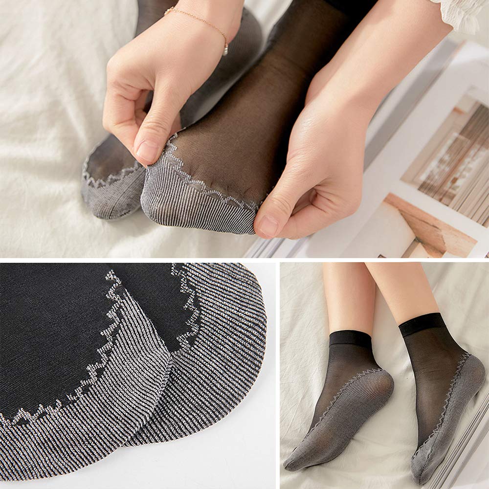 10 Pairs Women's Ankle Nylon Silky Socks - Soft Crystal Sheer Hosiery for Office, Home & Everyday Wear - Breathable Comfort Stockings for Work, Lounge & Casual Outfits