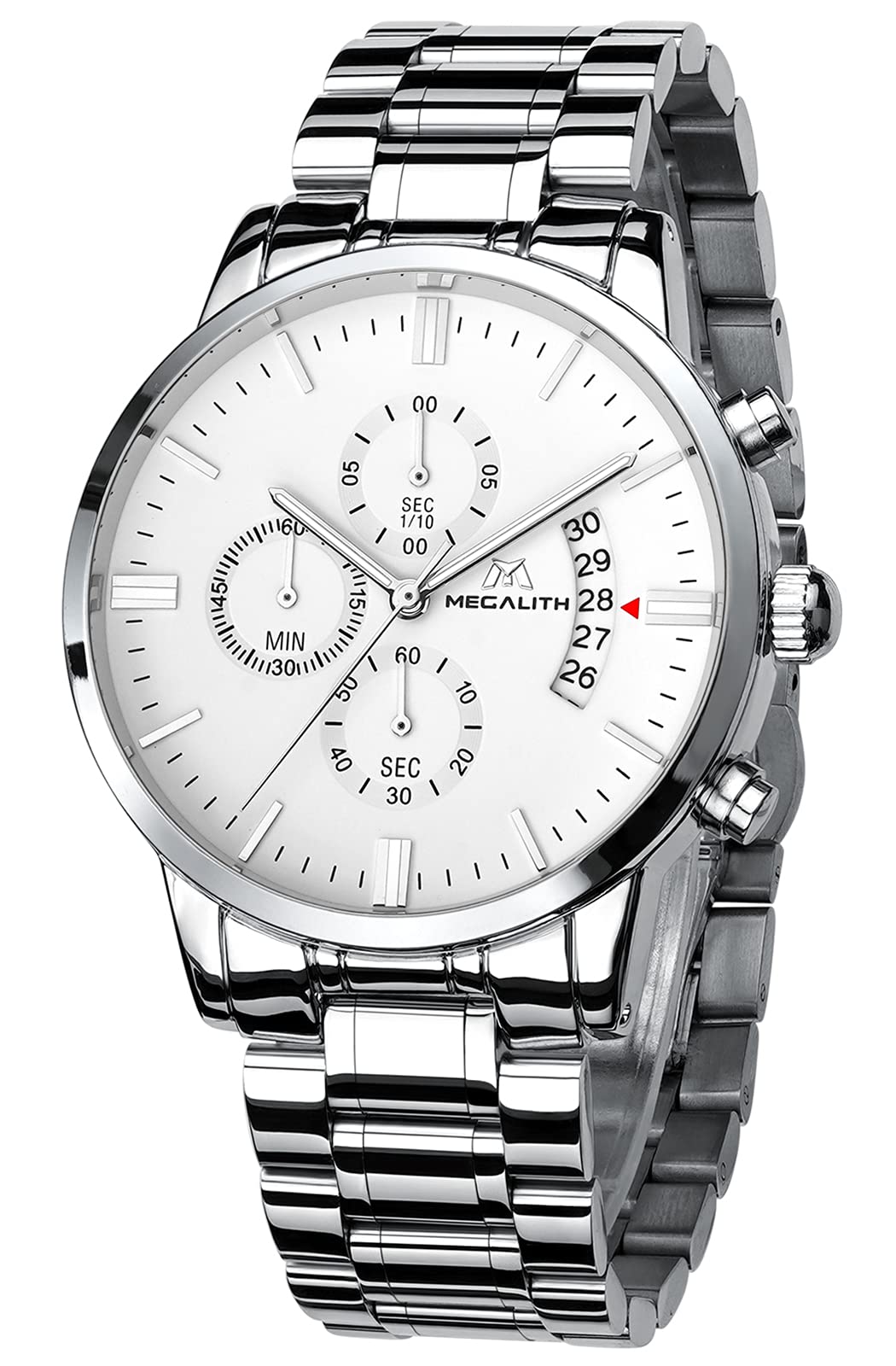 MEGALITH Men's Chronograph Watch 45mm Stainless Steel Waterproof Quartz Dress Watch with Luminous Date - Perfect for Business, Gifts & Formal Occasions