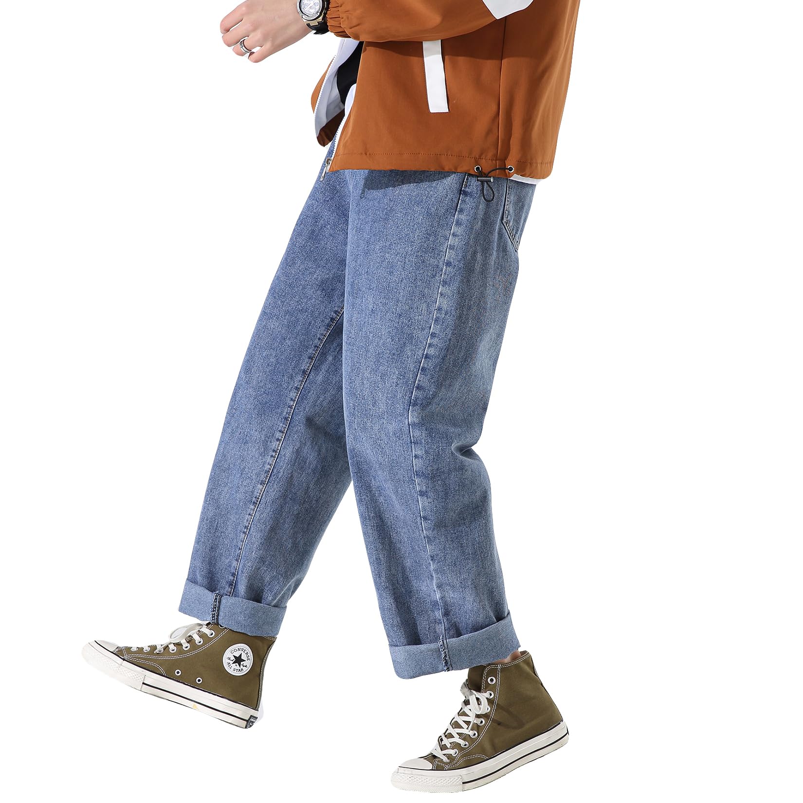 DOSLAVIDA Men's Work Jeans - Casual Hip Hop Cargo Pants, Solid Color Loose Fit Straight Wide Leg Cotton Denim Trousers with Zipper for Construction, Warehouse & Streetwear Fashion