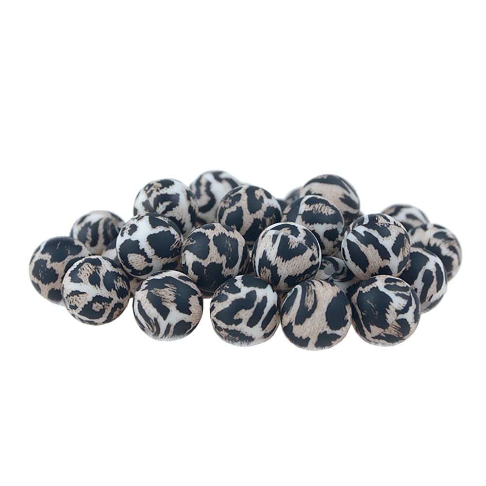 12 Pcs 15mm Silicone Leopard Print Spacer Beads - Round Loose Craft Beads for DIY Jewelry Making, Necklace & Bracelet Supplies - Perfect for Boho, Fashion & Handmade Jewelry Designs