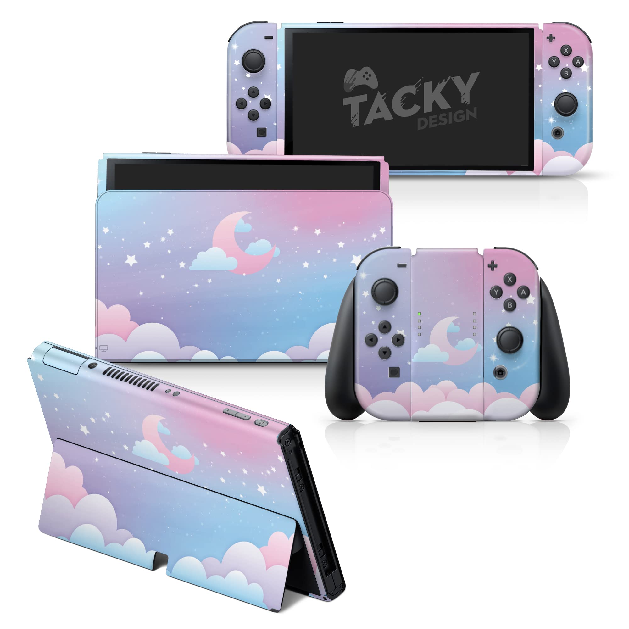 Premium 3M Vinyl Full Wrap Decal - Blue Kawaii Cloud Design Skin Compatible with Nintendo Switch OLED | Protective Cover & Stickers for Gaming Console | Perfect for Travel, Gaming Parties & Personalization
