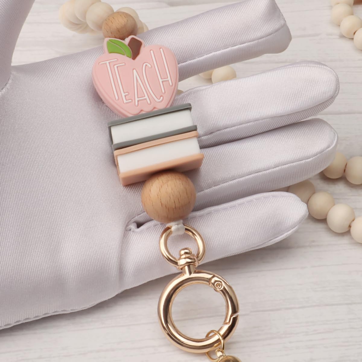 2024 Fashionable Wood Beaded Teacher Lanyard with ID Holder - Cute Boho Breakaway Key Lanyard for Women - Perfect for School, Work & Events