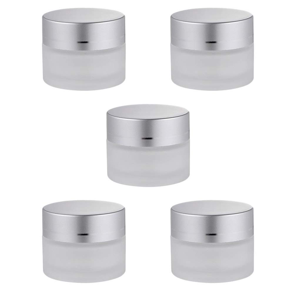 Lurrose 5-Piece Round Glass Cosmetic Jars with Lids - Clear Makeup Sample Containers for Creams, Lotions & Travel (White) - Perfect for DIY Beauty Products, Skincare Samples & Mini Travel Bottles