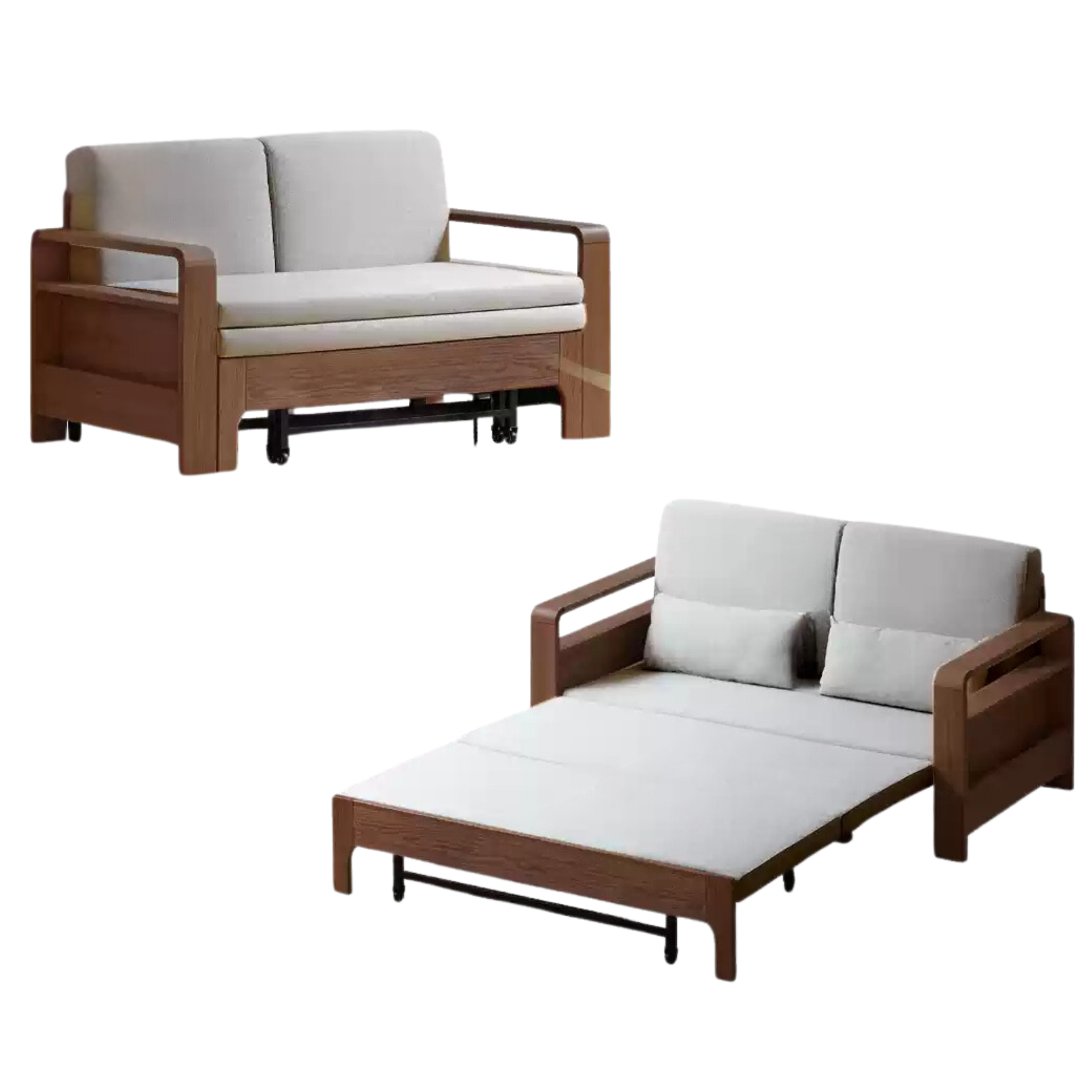 **Oak Solid Wood Folding Sofa Bed – Convertible Sleeper for Small Spaces, Guest Room & Studio Apartments**