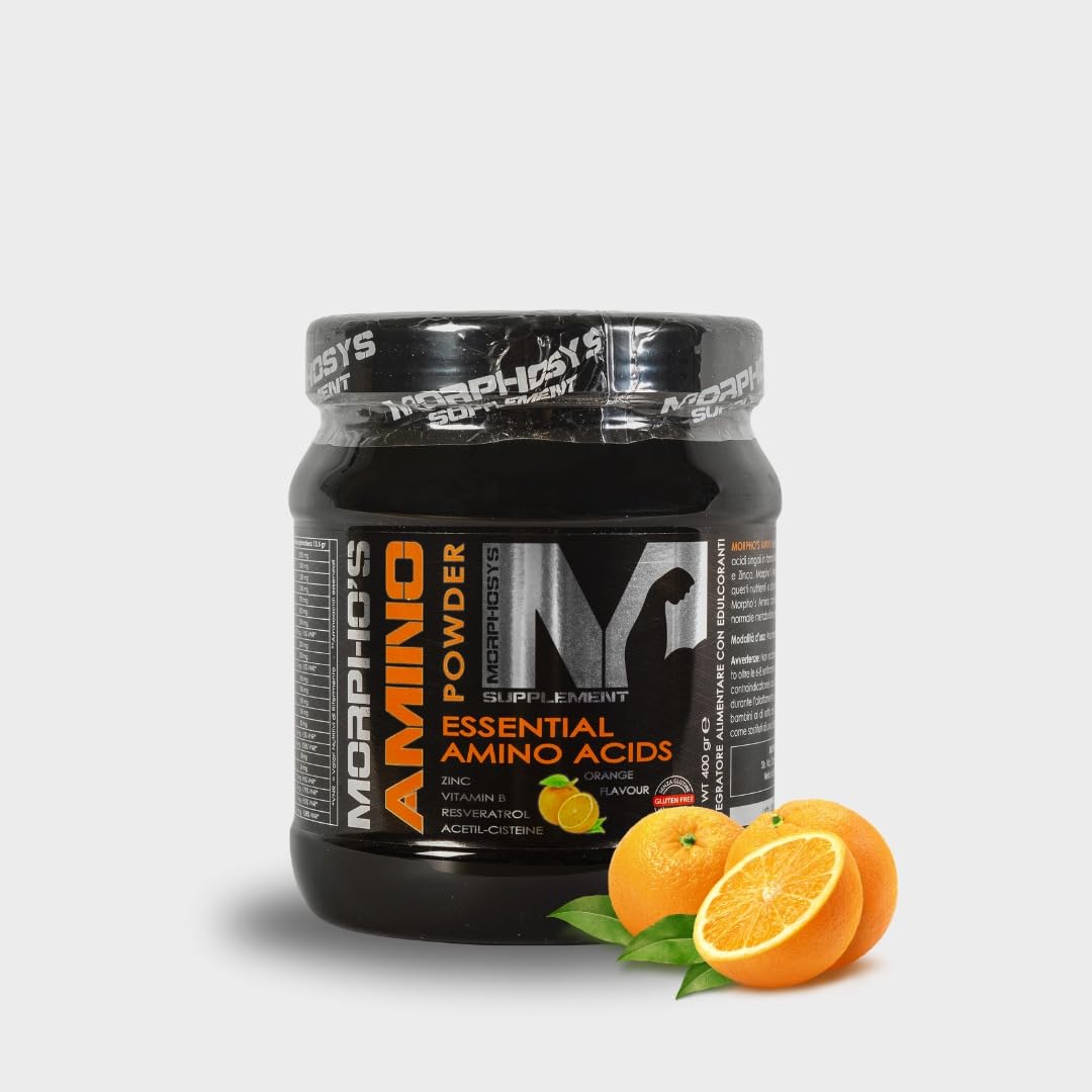 Morpho's Amino Essential Powder - Orange Flavor 400g | Muscle Recovery & Energy Supplement for Athletes & Fitness Enthusiasts | Pre-Workout & Post-Workout Nutrition