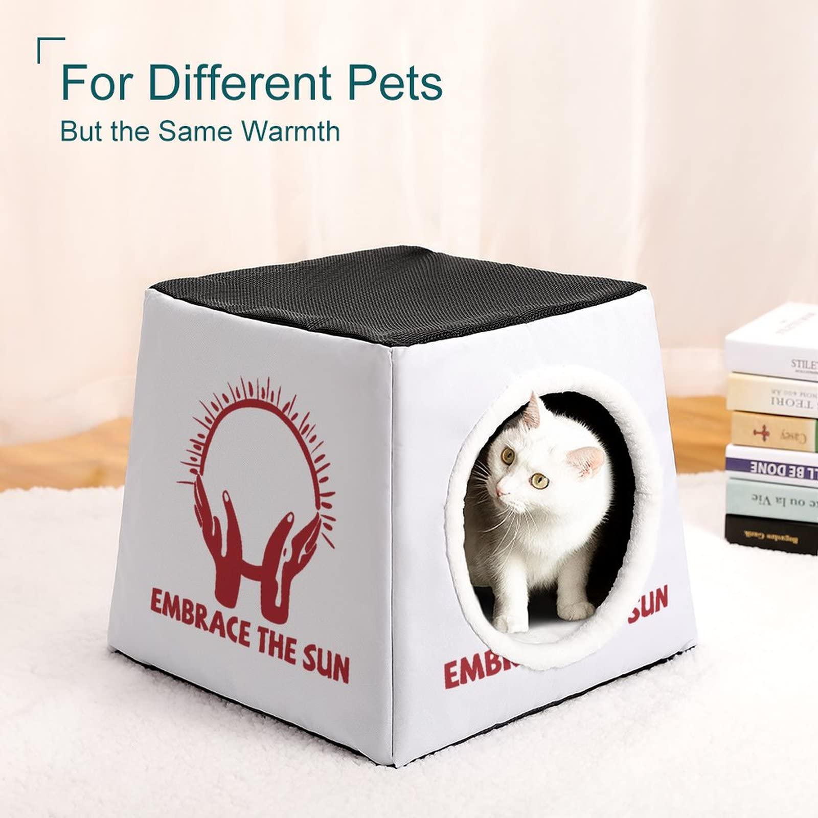 Custom Printed Cat House & Indoor Pet Bed - Cozy Cat Cube Condo with Sunbathing Spot for Kittens & Cats - Perfect for Living Room, Bedroom & Home Decor