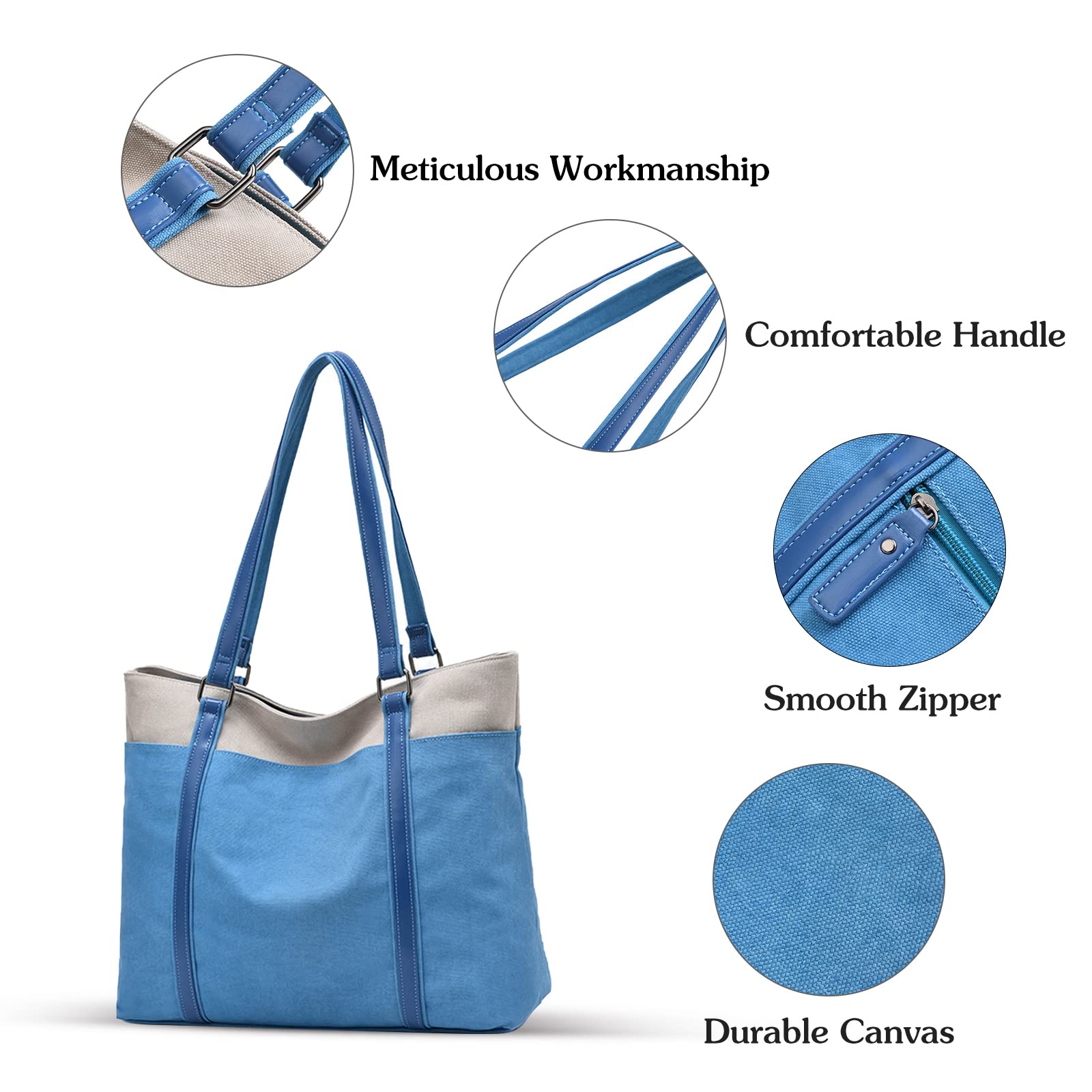 PORRASSO Women's Large Canvas Tote Bag - Stylish Casual Shoulder Handbag with Top Handle for Work, Travel & Everyday Use