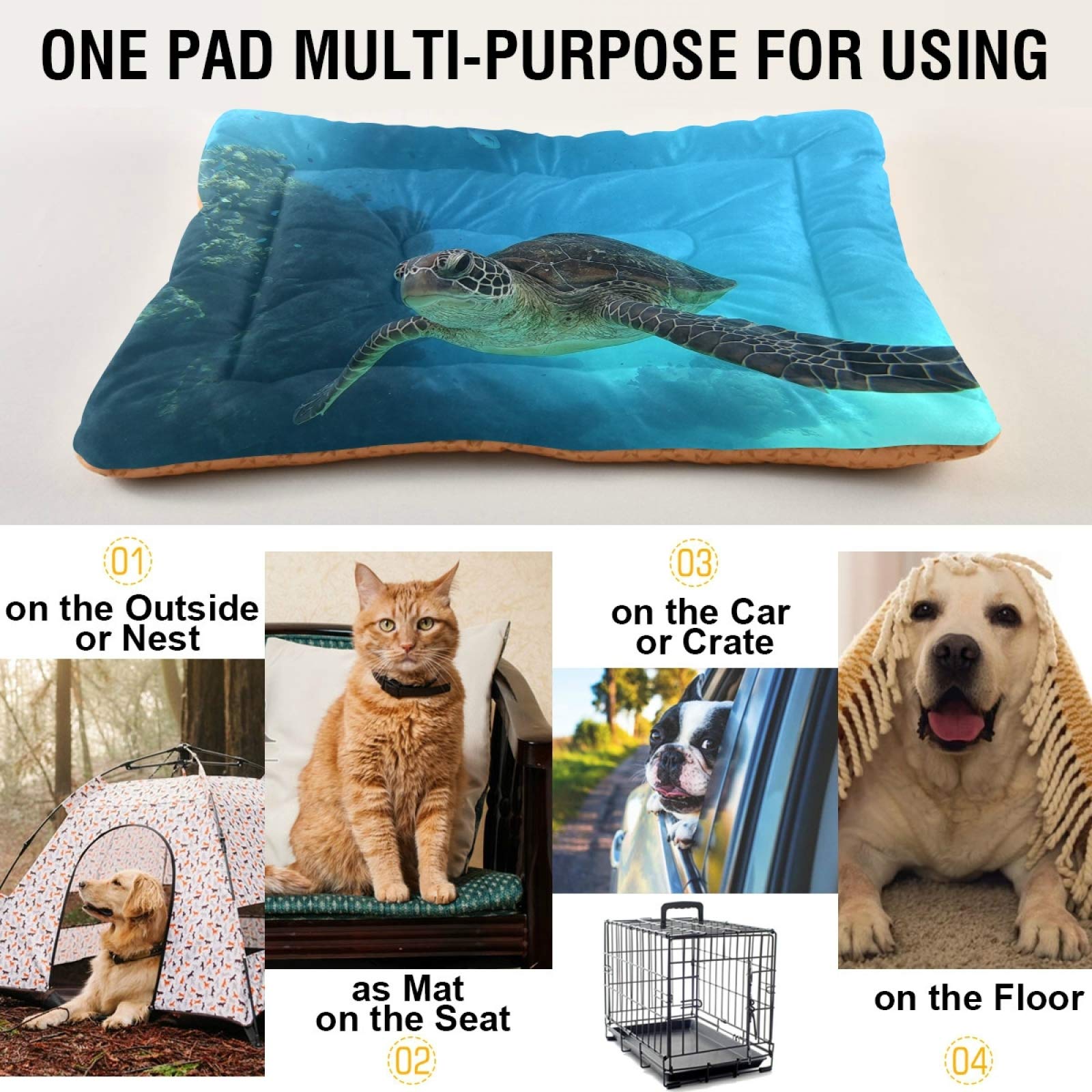 Swimming Turtle Design Rectangle Pet Bed - Ultra Soft & Comfortable Calming Dog Bed for Small & Medium Dogs & Cats (24x18 Inches) - Perfect for Crate, Kennel, or Home Use