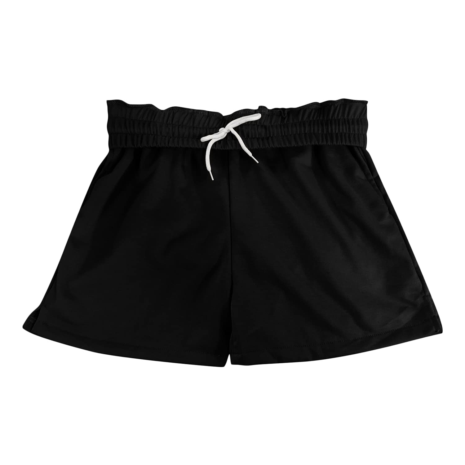 Women's Elastic Waist Drawstring Lounge Shorts - Comfy Solid Color Running Workout Shorts with Pockets for Summer Casual Wear (Black, XX-Large) | Perfect for Yoga, Gym, Travel & Home Relaxation