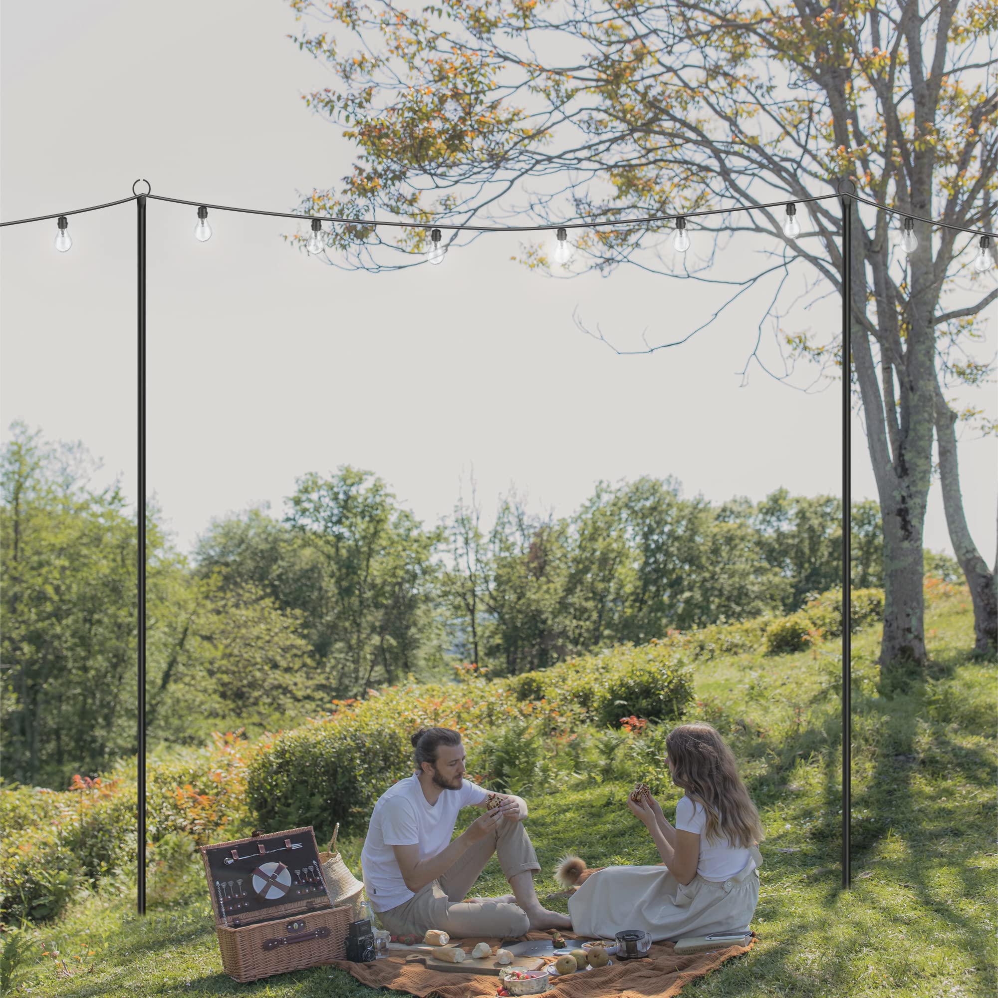 2 Pack 10.5 Ft Outdoor String Light Poles - Heavy Duty Metal Hanging Light Stands for Backyard, Patio, Bistro, Party & Wedding Decor | Weather-Resistant for Permanent Outdoor Use