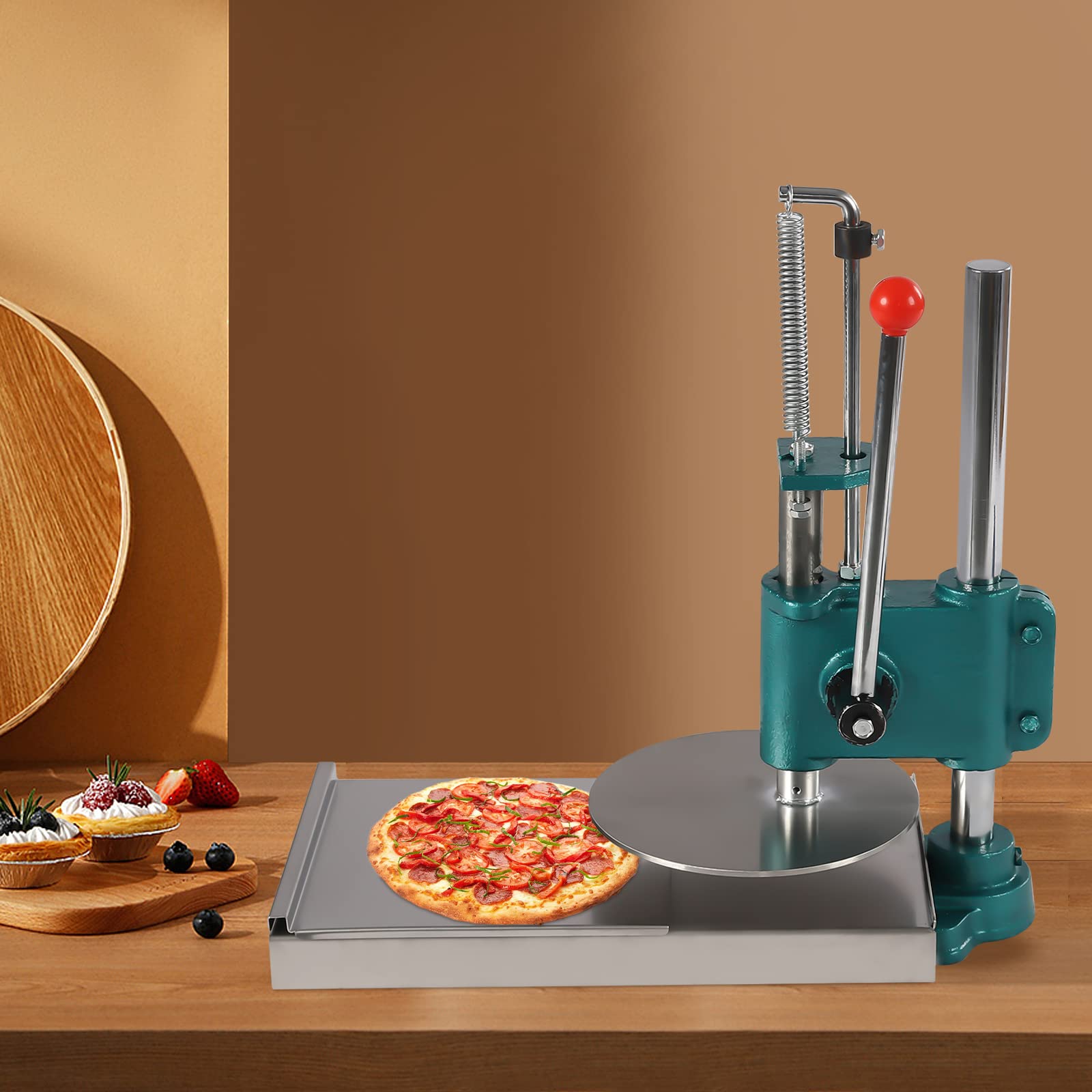 Stainless Steel Manual Pizza Dough Press Machine - 9.5 Inch (24cm) Adjustable Dough Sheeter for Soft Rolls, Pastry & Pasta - Commercial Grade Pizza Express Dough Presser for Restaurants, Bakeries & Home Kitchens