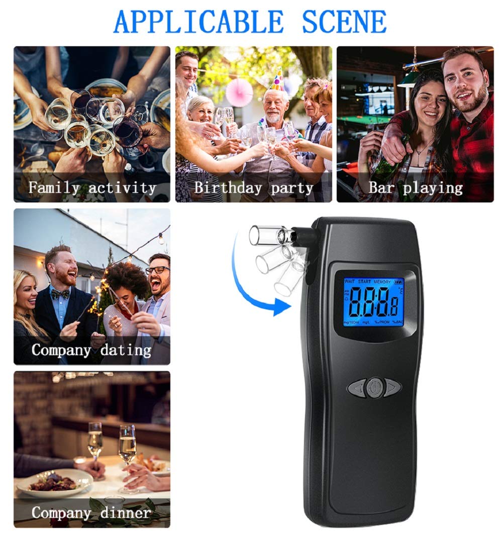 Professional Digital Breathalyzer - USB Rechargeable Alcohol Tester with LCD Display & 10 Mouthpieces | Accurate BAC Detection for Personal, Workplace & Law Enforcement Use
