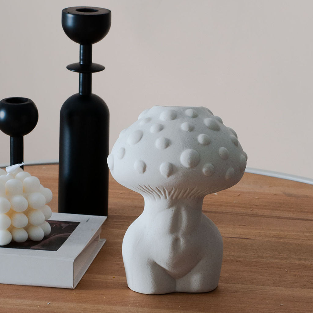 White Ceramic Mushroom Body Vase - Modern Home Decor for Living Room, Bedroom & Office