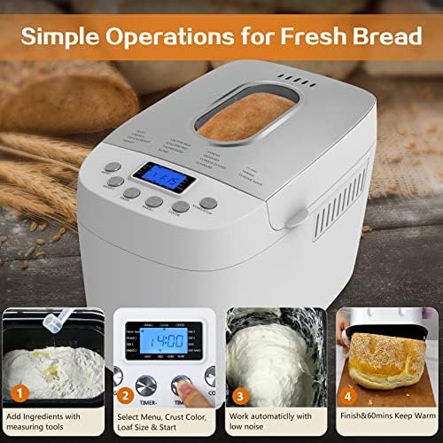 Davivy 3.3LB Automatic Bread Maker Machine - 15-in-1 Dough Maker with Nonstick Bowl, Jam & Yogurt Function, 3 Loaf Sizes & Crust Settings, 15-Hour Delay Timer (850W, Silver) - Perfect for Home Baking, Breakfast Preparation & Healthy Snacks
