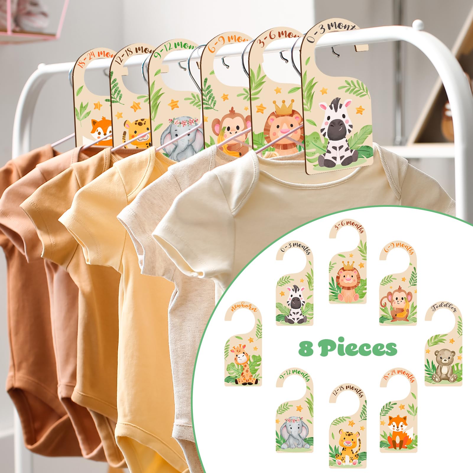 8Pcs Double Sided Wooden Baby Closet Dividers - Newborn to 24 Months Baby Clothes Organizer for Girls & Boys Nursery - Perfect for Nursery Organization and Baby Closet Storage