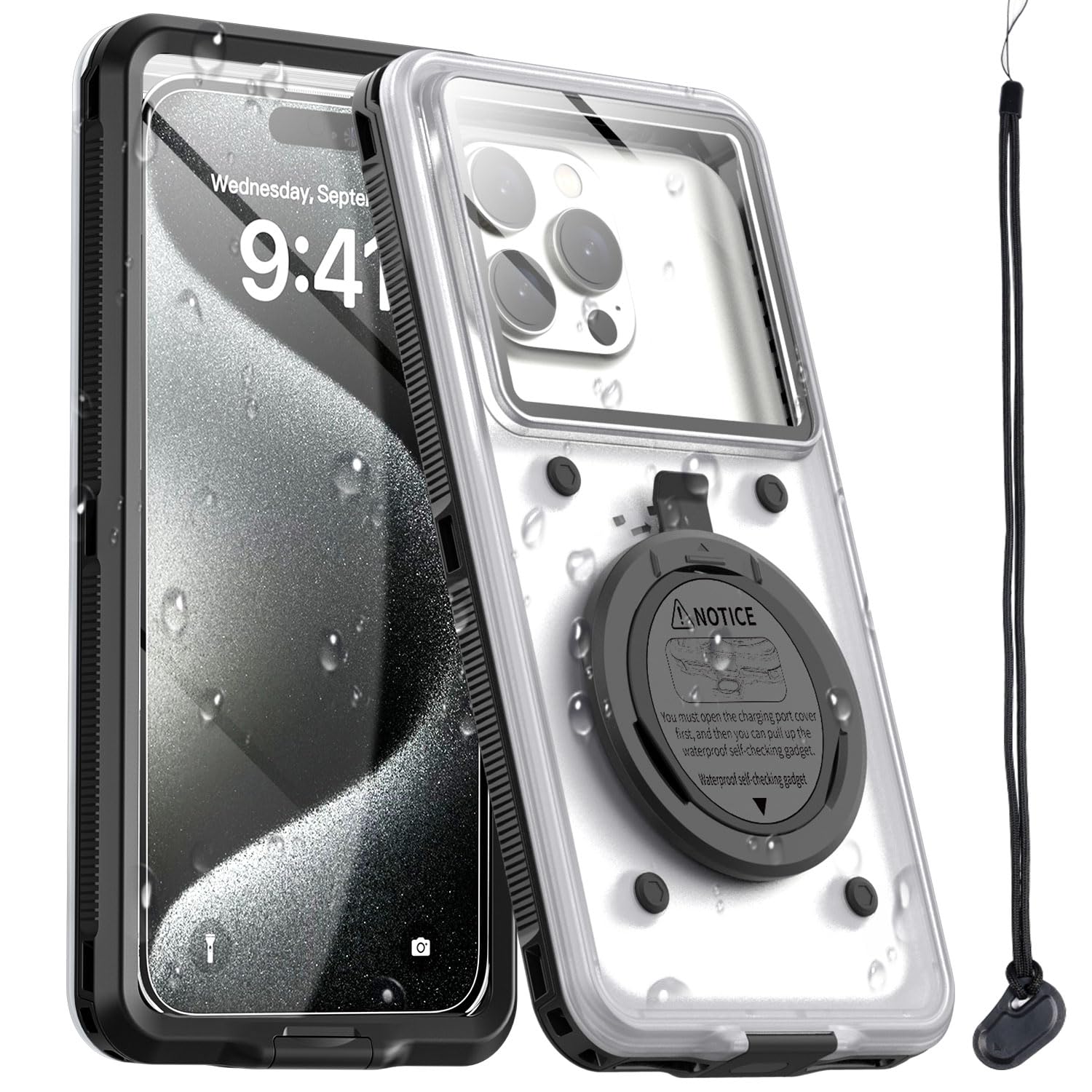 **AICase Waterproof Phone Pouch - Universal Underwater Dry Bag with Self-Check Function for iPhone 15/14/13/12/11, Samsung S24, LG, Google, Xiaomi & Nokia - Perfect for Beach, Snorkeling, Swimming & Outdoor Travel (Black)**