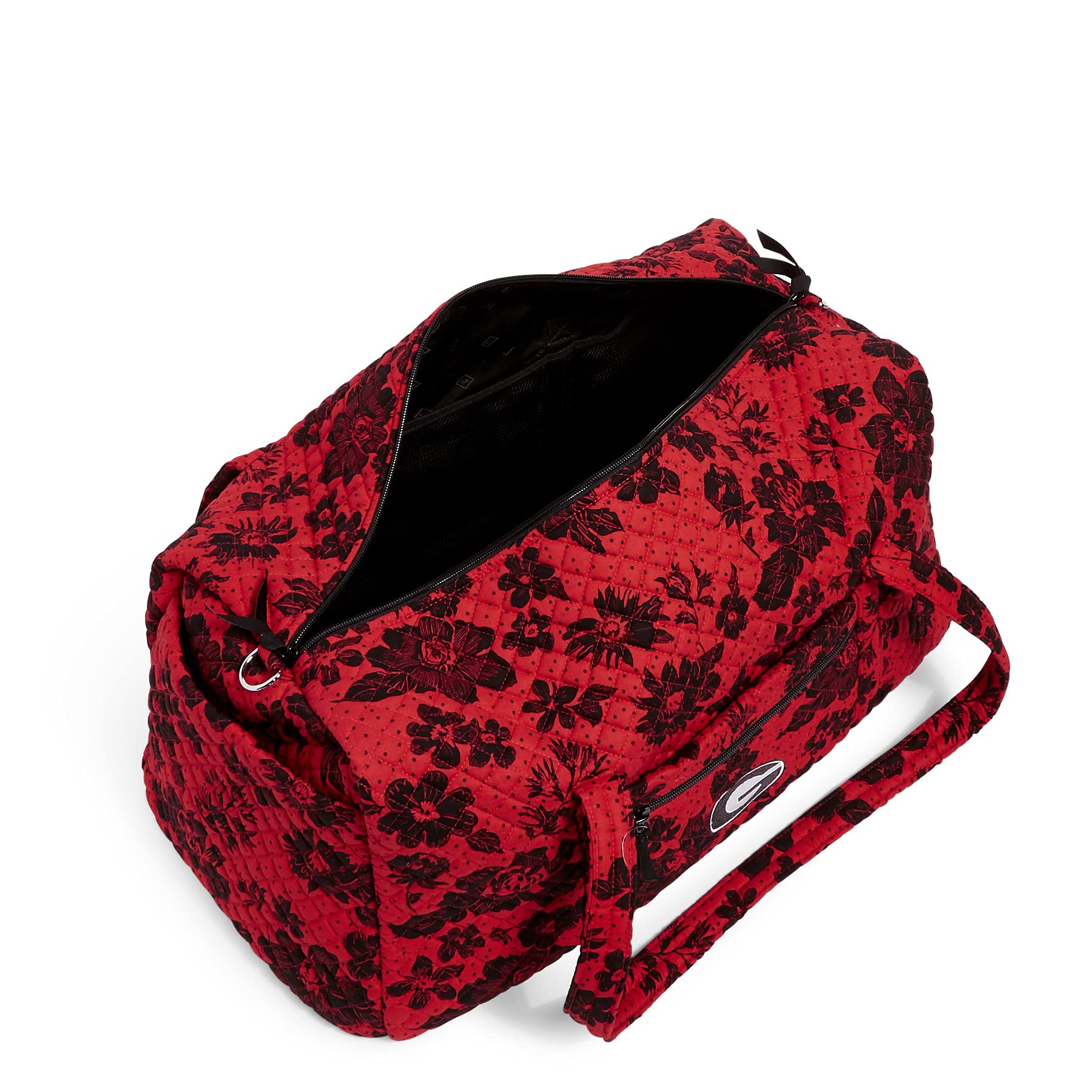 Vera Bradley Women's Recycled Cotton Large Travel Duffle Bag - University of Georgia Red/Black Rain Garden Design, Spacious Collegiate Tote for Gym, Weekend Trips & College Campus Life (Multiple Team Options Available)