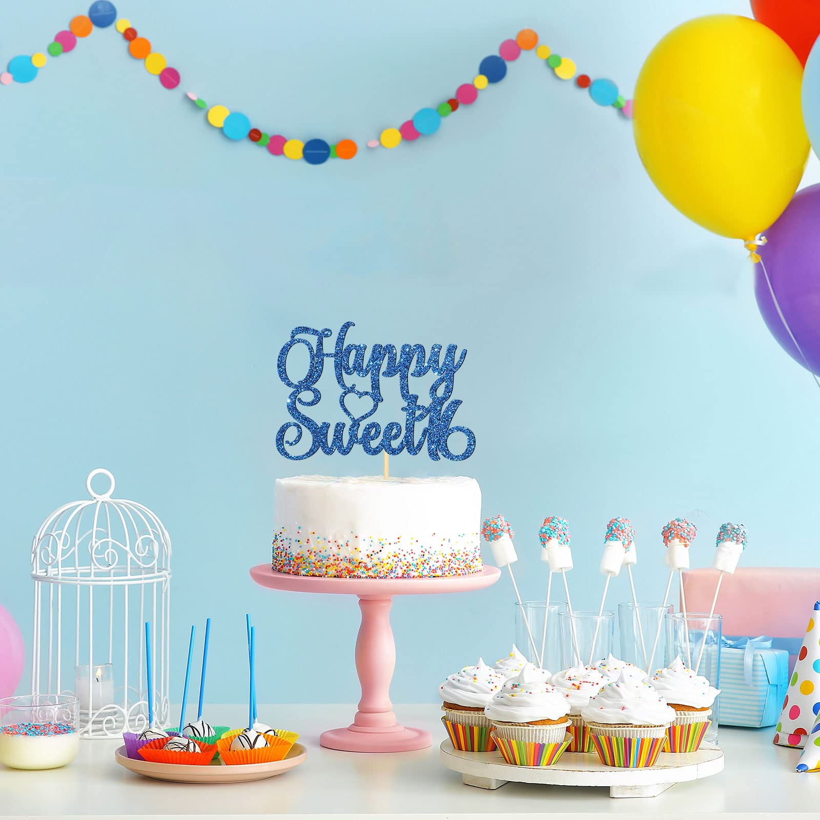 Deep Blue Glitter Happy Sweet 16 Birthday Cake Topper - 16th Birthday Party Decorations for Teens - Cheers to 16 Years Sign - Sweet Sixteen & Wedding Anniversary Party Supplies - Perfect for Birthday Cakes, Milestone Celebrations & Anniversary Parties