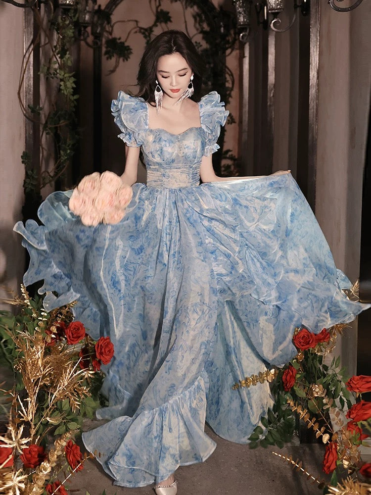 Elegant A-Line Off Shoulder Tulle Blue Long Prom Dress - Formal Evening Gown for Homecoming, Wedding, Quinceañera & Special Occasions