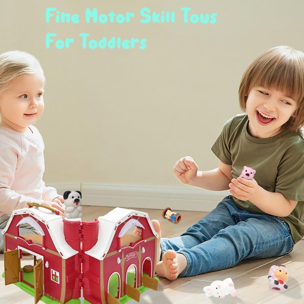 Big Red Barn Toy Farm Animal Finger Puppets Set for Kids Ages 1-5 Years Old - Pretend Play Farm with Barn, Farmer & Animals - Montessori Learning Toys for Toddlers Boys & Girls - Perfect for Preschool Education, Birthday Gifts & Interactive Storytelling Playtime