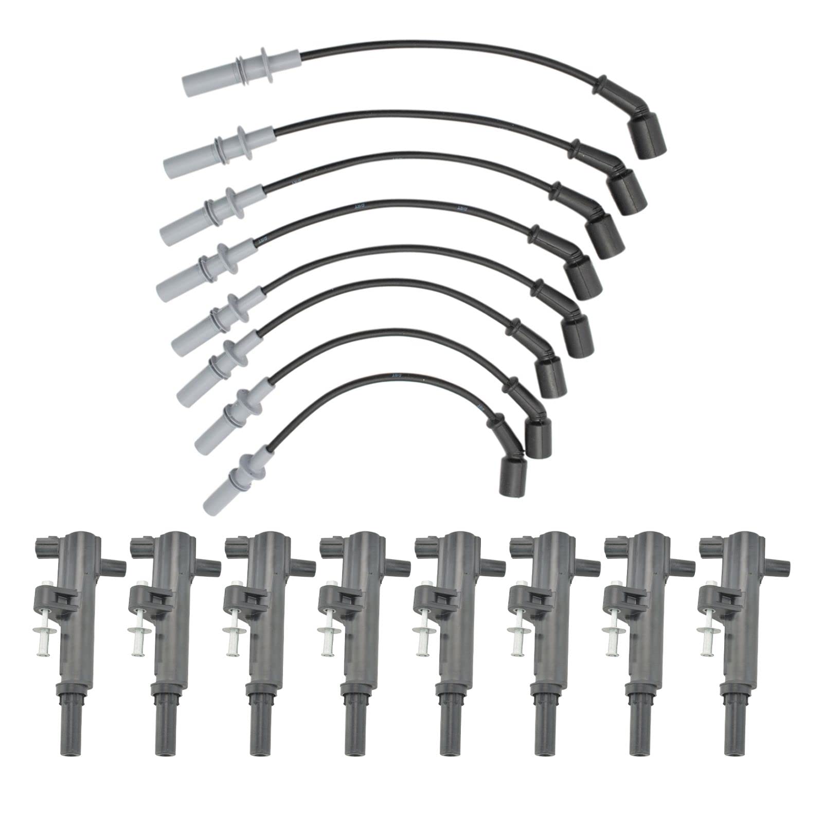 High Performance Ignition Coil & Spark Plug Wire Set for 2008-2013 Chrysler Aspen, Dodge Dakota/Durango/Ram 1500, Jeep Commander/Grand Cherokee - Improve Engine Power & Fuel Efficiency - Perfect for Off-Roading, Towing & Daily Driving