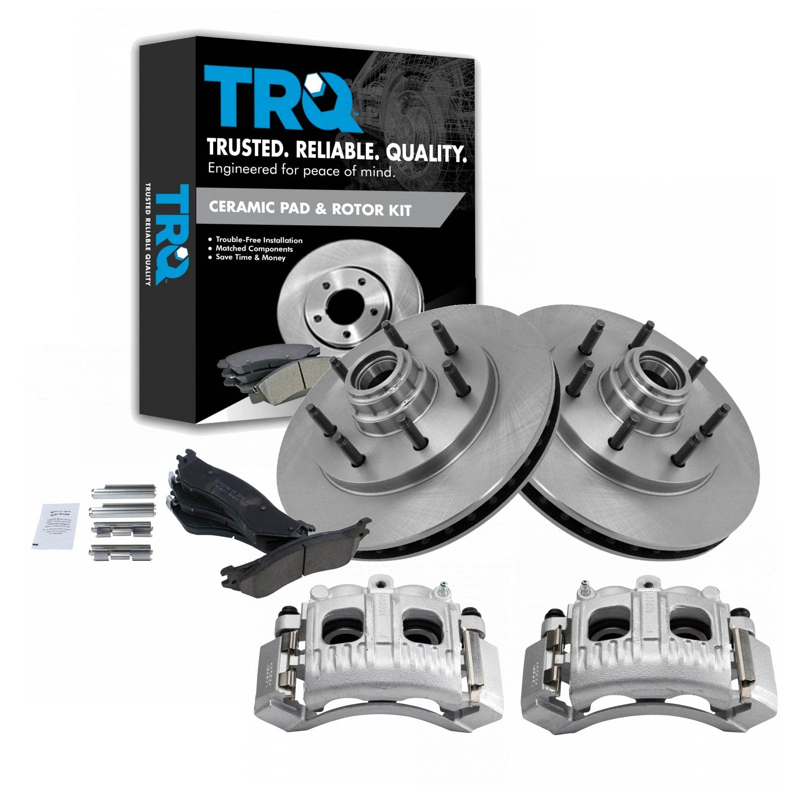 TRQ Front Brake Pad & Rotor Kit - Ceramic Vented Brake Pads & Rotors - Compatible with 2000-2003 Ford F-150 & 1997-1999 F-250 - Perfect for Smooth Braking & Heavy-Duty Truck Maintenance