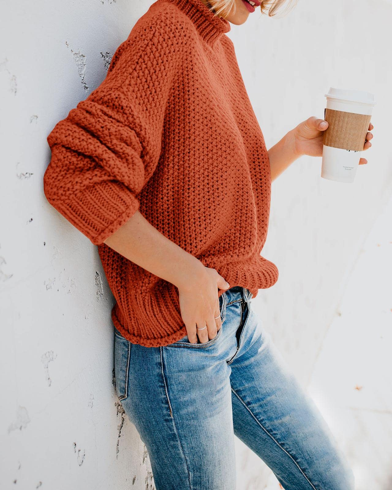 Saodimallsu Women's Oversized Turtleneck Sweater - Batwing Long Sleeve Chunky Knit Pullover Jumper | Cozy Winter Fashion for Casual Outings & Office Wear