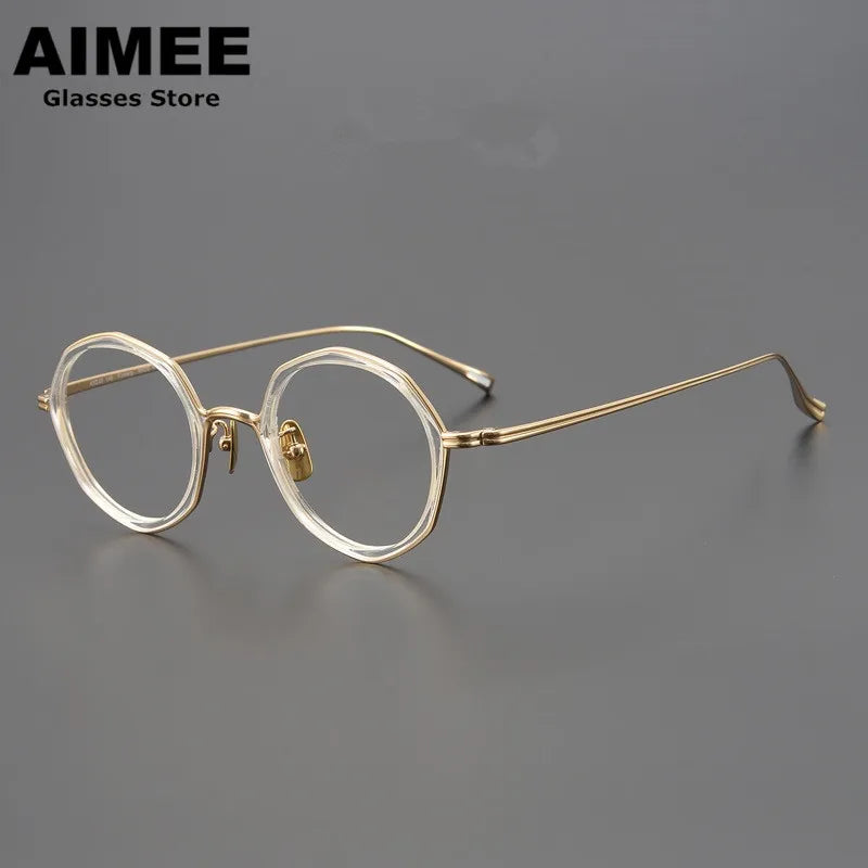 Stylish Aimee Unisex Full Rim Polygon Round Titanium Acetate Eyeglasses Frame 8135 - Perfect for Work, Reading & Fashion Accessories