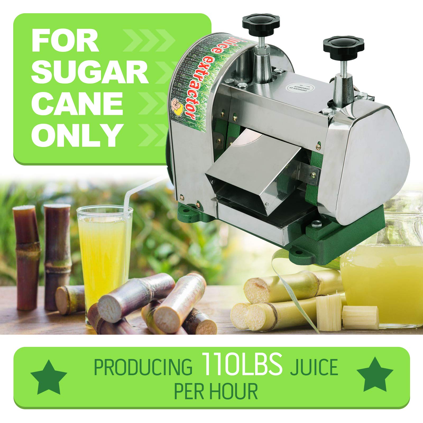 Professional Stainless Steel Manual Sugarcane Juice Machine - 110LBS/Hour Output, 2