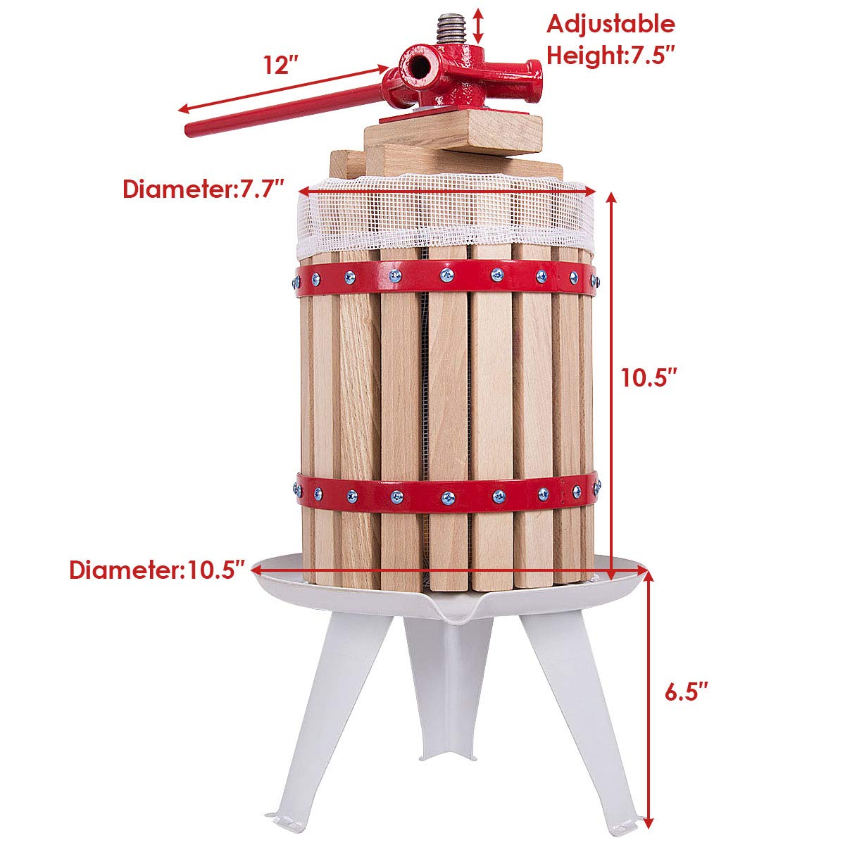 Costzon 1.6 Gallon (6 Liter) Solid Wood Fruit Wine Press - Apple Grape Crusher & Juice Maker for Home Brewing, Cider Making - Perfect for Kitchen, Home Winemaking & Outdoor Use