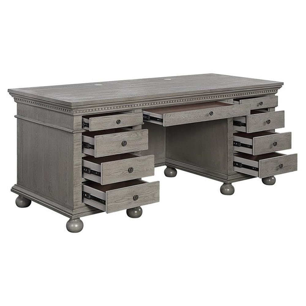 Acme Gustave Gray Oak Executive Writing Desk with 9 Drawers - Perfect for Home Office, Study Room & Professional Workspace
