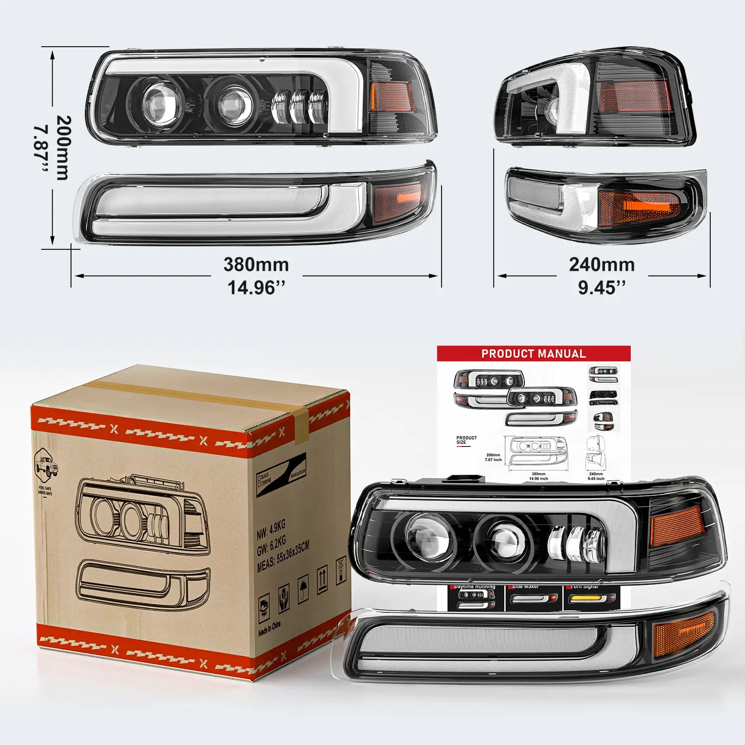 LOYO LED Headlight Assembly for 1999-2002 Chevrolet Silverado & 2000-2006 Chevy Suburban Tahoe - DOT Approved with DRL, Turn Signal & Side Marker Lights - Upgrade for Night Driving & Off-Road Adventures