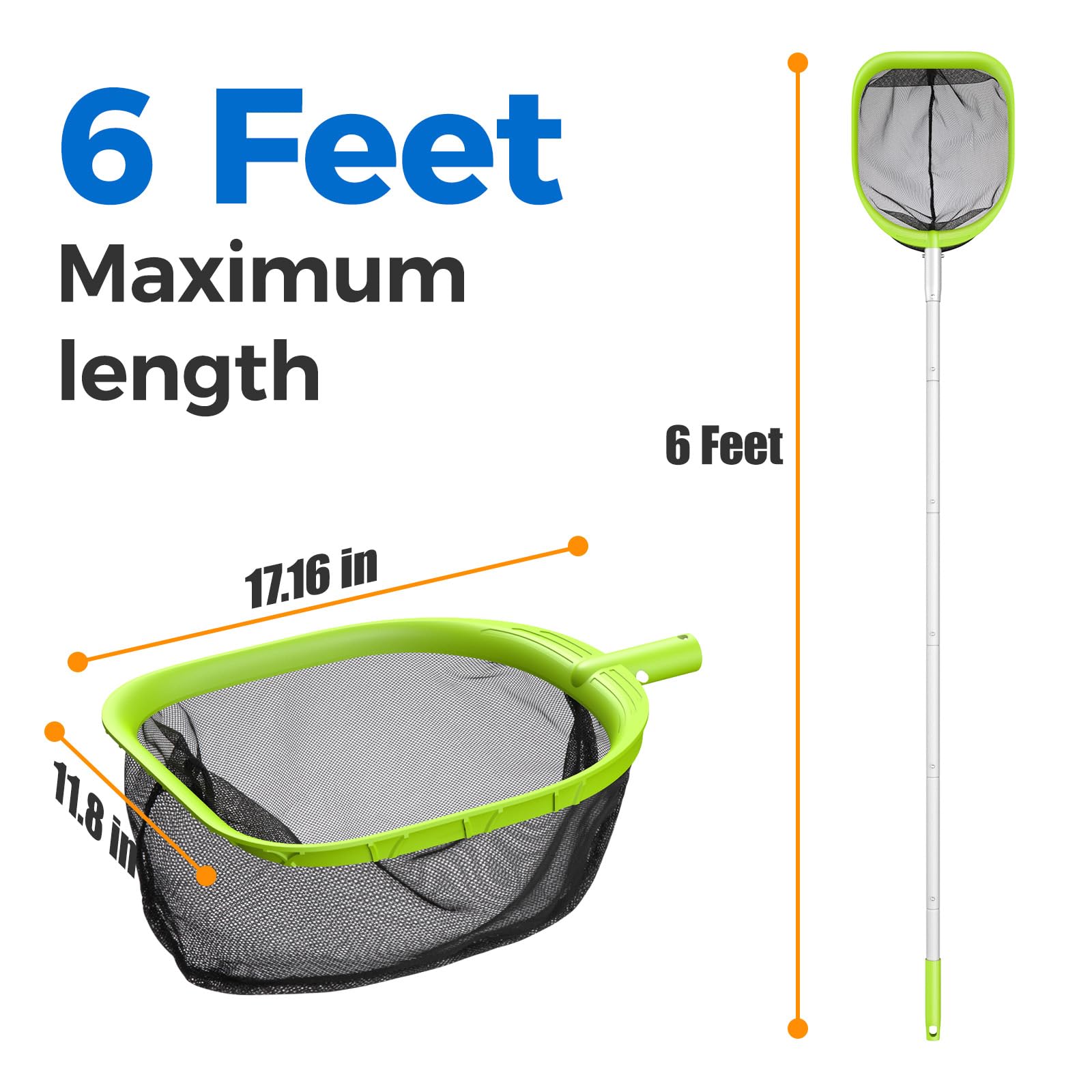 Upgraded 6-Foot Pool Skimmer Net with Telescopic Aluminum Pole - Fast Cleaning for Swimming Pools, Hot Tubs, Spas & Ponds - Durable Pool Cleaner Accessories (Perfect for Backyard Maintenance & Quick Debris Removal)