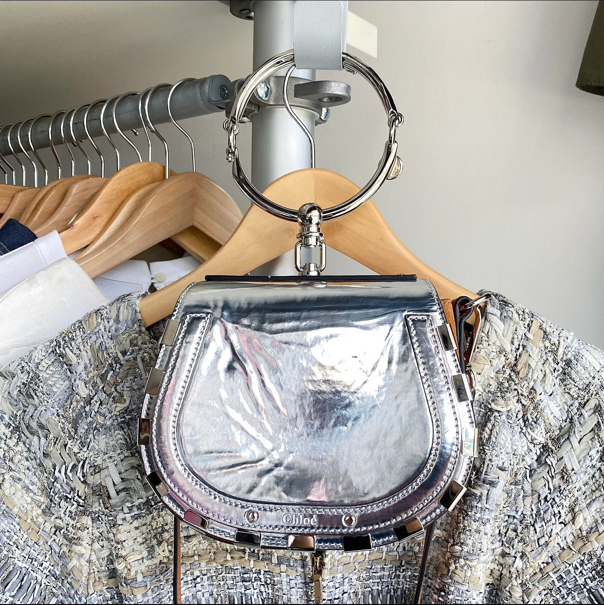 Chloe Silver and Tan Nile Bracelet Two-Way Handbag - Stylish Crossbody & Shoulder Bag for Women | Perfect for Work, Travel & Evening Out