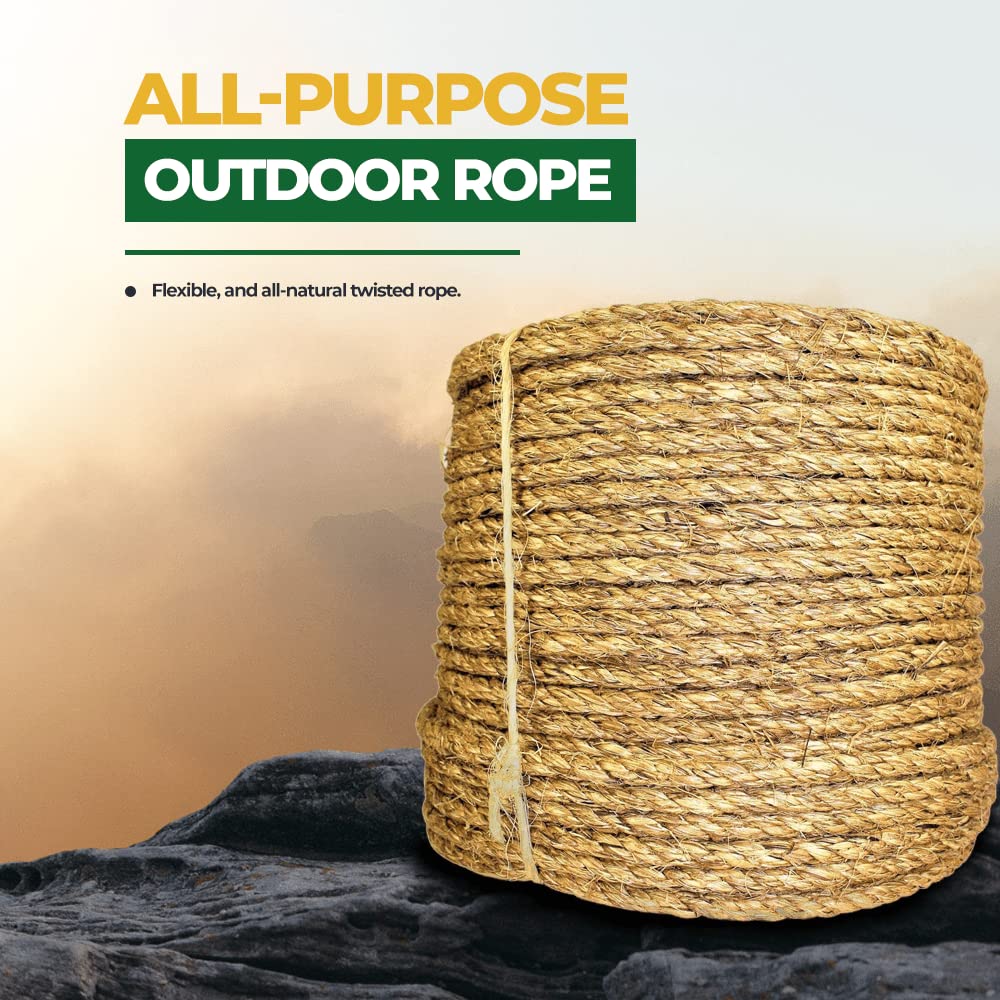 SGT KNOTS 3/4 Inch x 400 Ft Natural Twisted Manila Rope - 3 Strand Hemp Rope for Crafts, DIY Projects, Home Decor, Climbing | Indoor & Outdoor Use for Decorative, Marine, Gardening, and Camping Needs