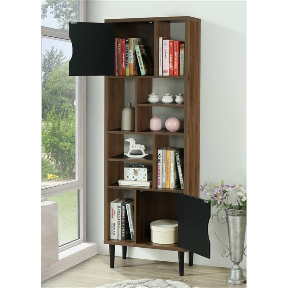 OS Home and Office Display Bookcase - Danish Walnut Wooden Shelf for Living Room, Bedroom & Office Storage | Modern Scandinavian Style Organizer