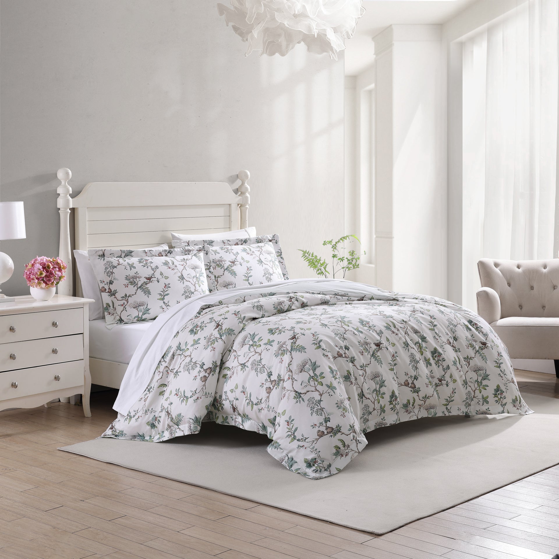 Laura Ashley Elderwood Natural Quilt Cover Set - 100% Cotton Queen Size Bedding with Botanical Print | Perfect for Master Bedroom, Guest Room & Cozy Farmhouse Decor