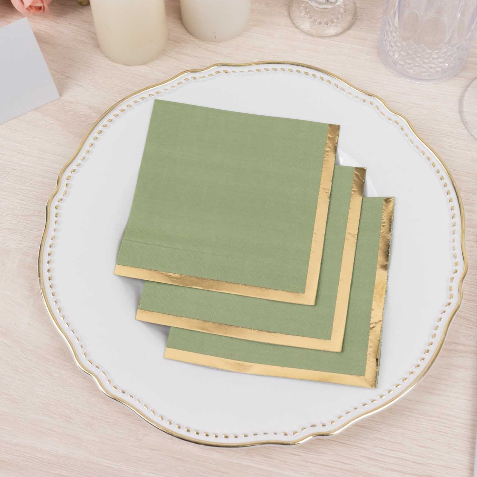 50 Soft 2-Ply Disposable Dinner Cocktail Napkins with Gold Foil Edge - Elegant Party Tableware for Weddings, Events & Home Entertaining