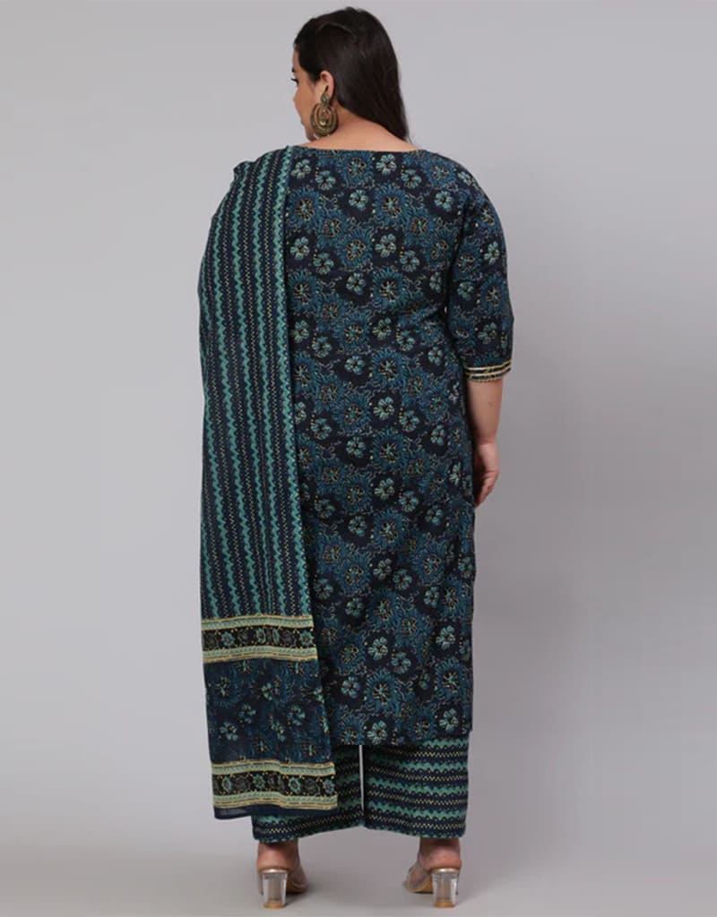 Black & Blue Pure Cotton Palazzo Suit for Women - Comfortable & Stylish Outfit for Casual Wear, Office & Summer Fashion