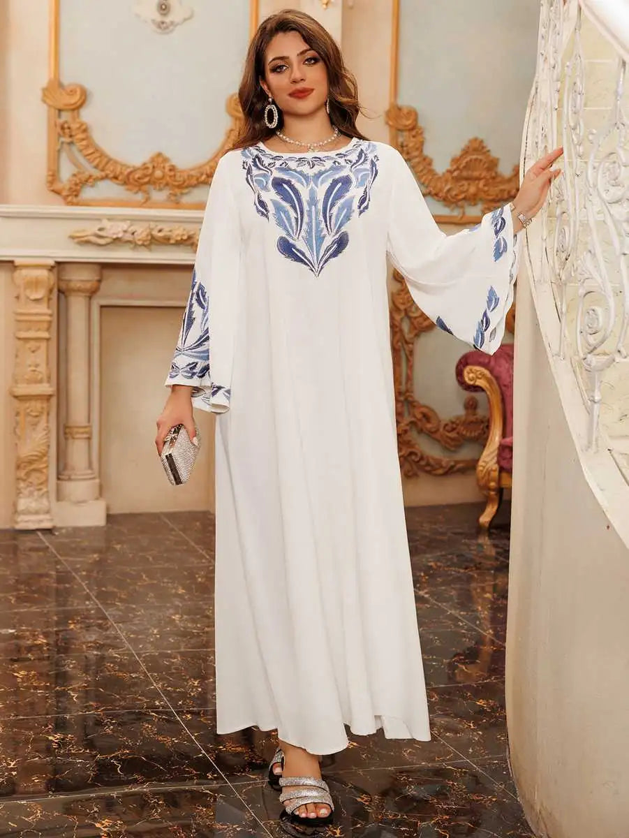 Elegant Eid Embroidery Hotfix Rhinestone Caftan Dress for Women - Perfect for Holiday Parties, Weddings & Special Occasions