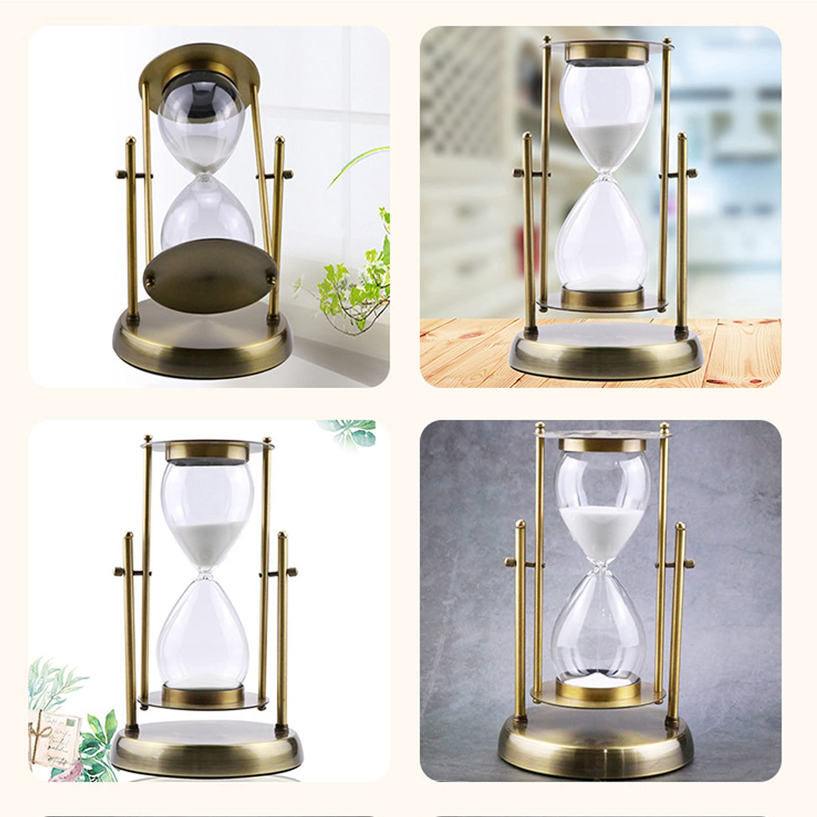 Antique Hourglass Sand Timer - 60 Minute Metal White Sand Visual Timer with 360° Rotation | Perfect for Cooking, Office, Wedding & Home Decor | Kitchen Timer, Meditation Aid & Decorative Centerpiece