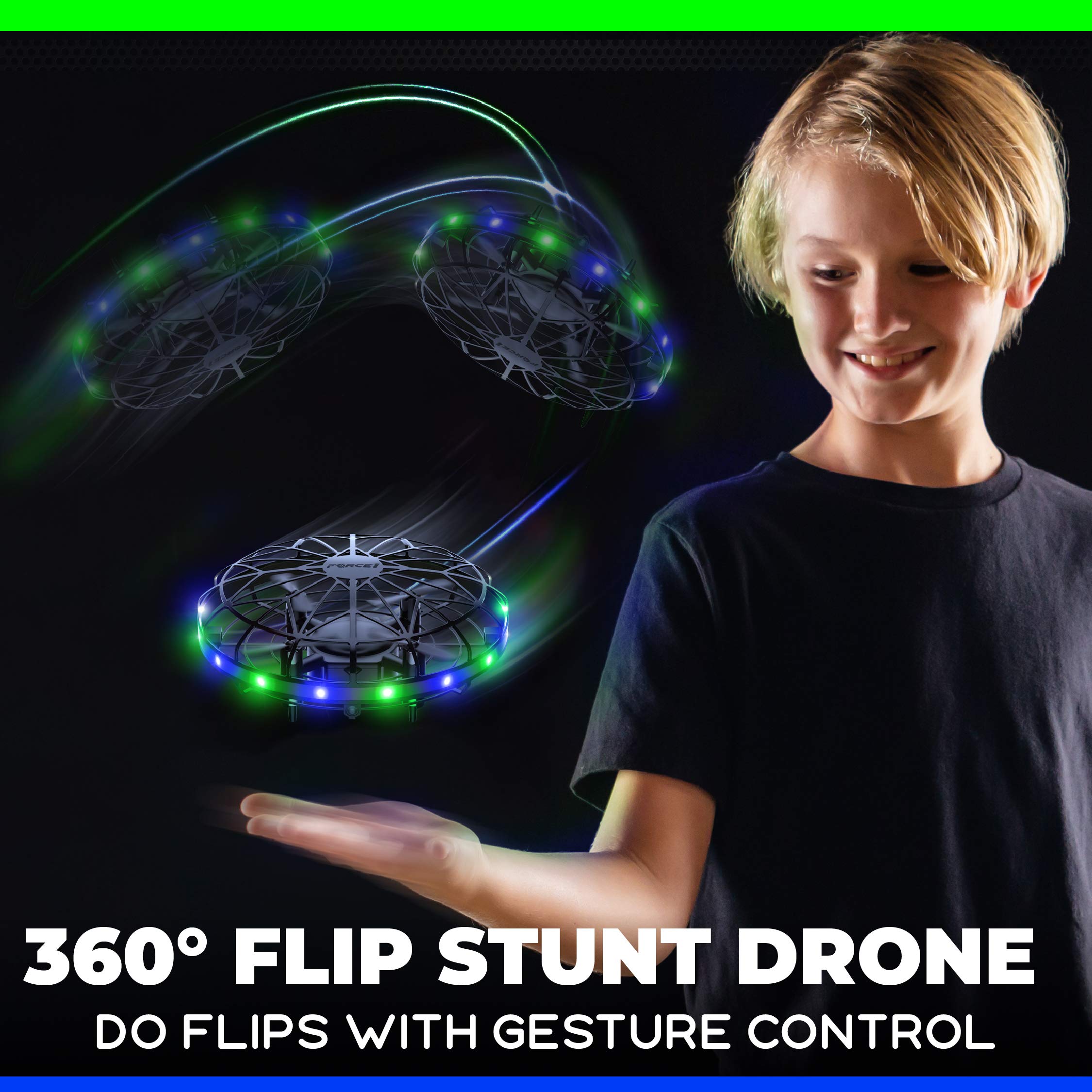 Force1 Scoot LED Hand Operated Drone - Motion Sensor Mini UFO Toy for Kids & Adults | Indoor Flying Ball with Hands-Free Control | Perfect Birthday Gift for Boys & Girls (Green/Blue) | Fun STEM Toy for Home, Office & Party Games
