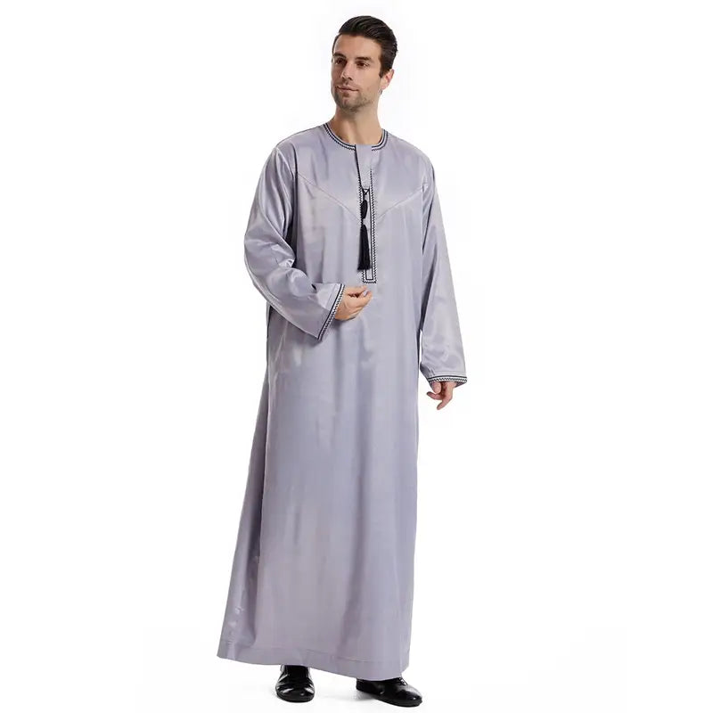 Premium Middle Eastern Arab Men's Thobe Thawb Caftan with Elegant Tassels - Perfect for Eid, Weddings & Special Occasions
