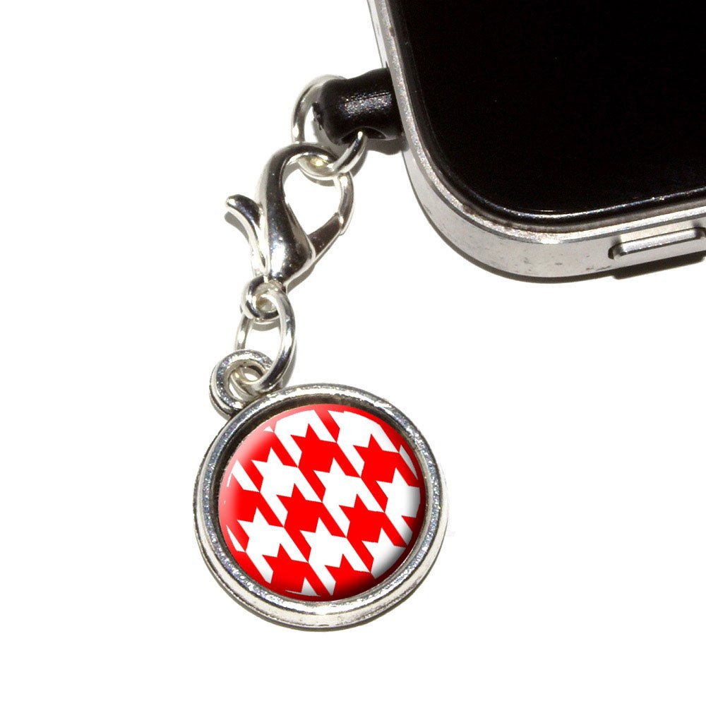 Preppy Houndstooth White & Red Anti-Dust 3.5mm Headphone Jack Cover - Universal Fit for iPhone, Samsung & Smartphones - 1 Pack (Antiqued Silver) - Perfect for Travel, Work & Daily Use
