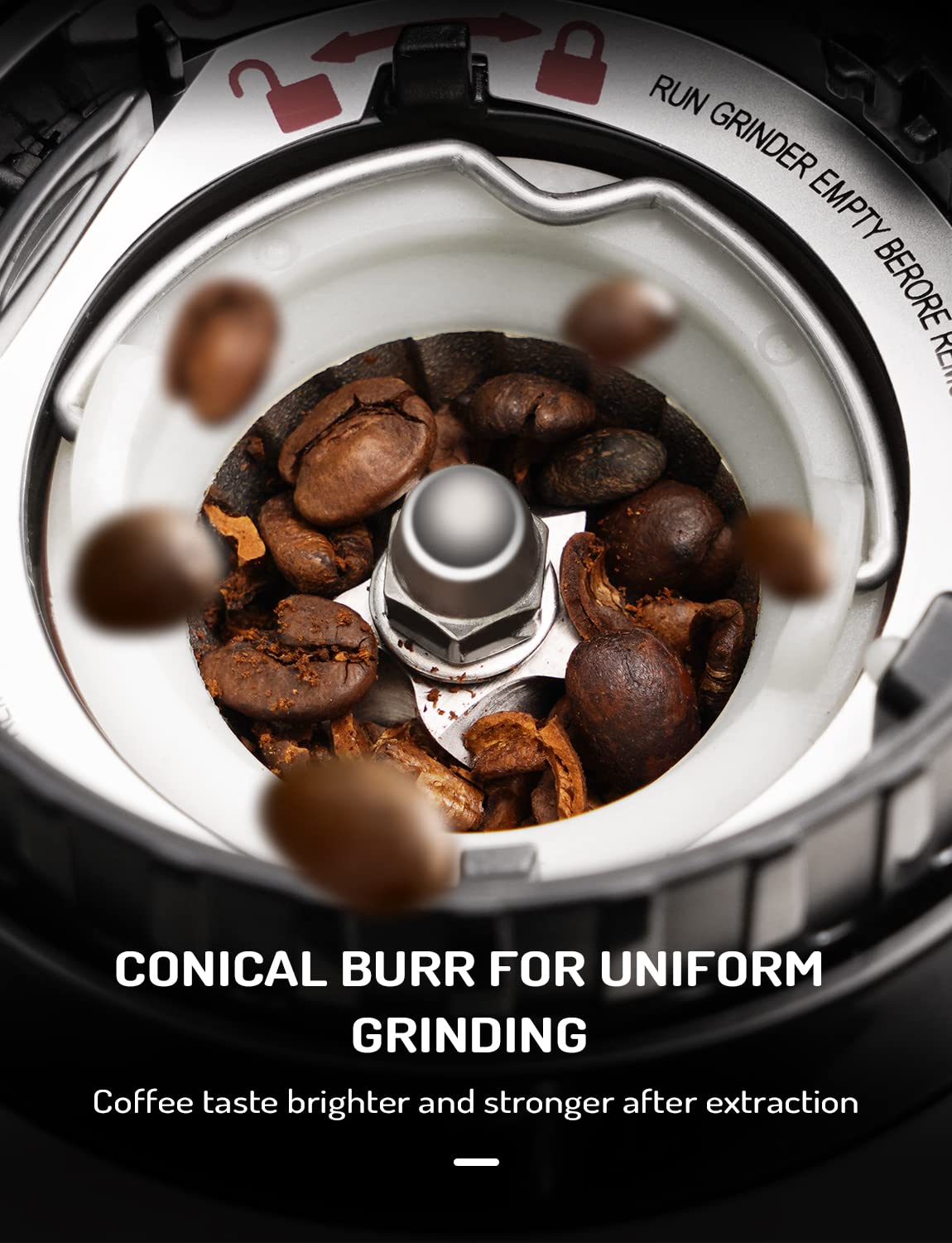 Premium Electric Conical Burr Coffee Grinder - 48 Precise Grind Settings for Espresso, Drip, Pour Over, Cold Brew & French Press - Anti-Static Stainless Steel Design - Perfect for Home Baristas & Coffee Enthusiasts - Ideal for Morning Brews, Entertaining Guests & Specialty Coffee Preparation