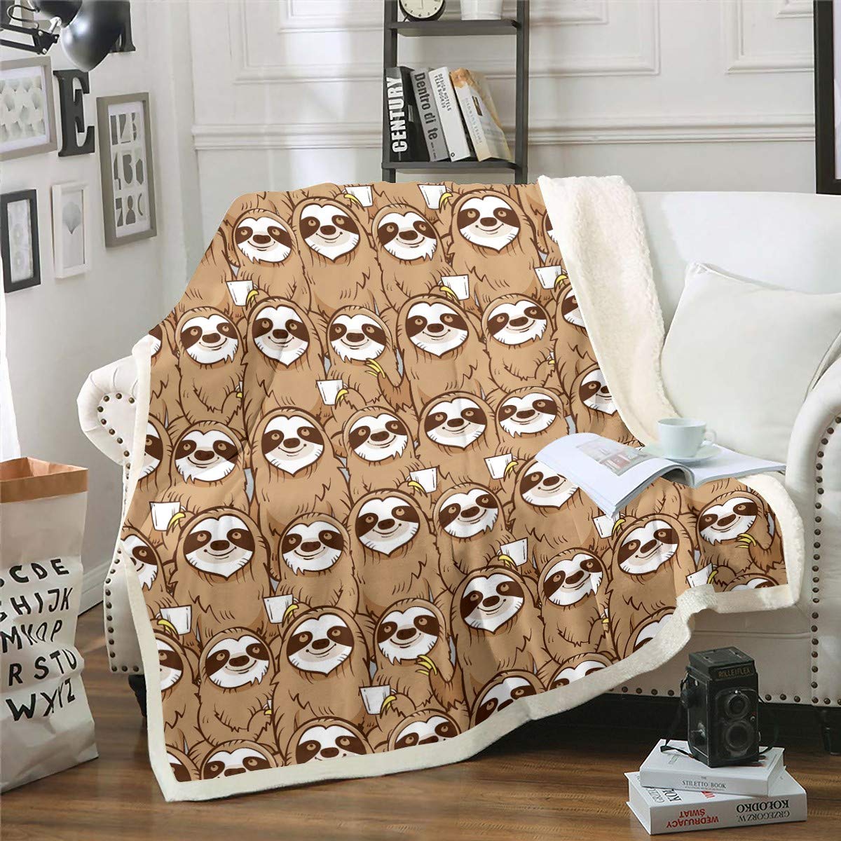 Cute 3D Cartoon Sloth Sherpa Blanket - Soft Plush Fleece Throw with Funny Lazy Animal Print - King Size 87x95 Inches - Perfect for Couch, Bed, Sofa & Winter Snuggling