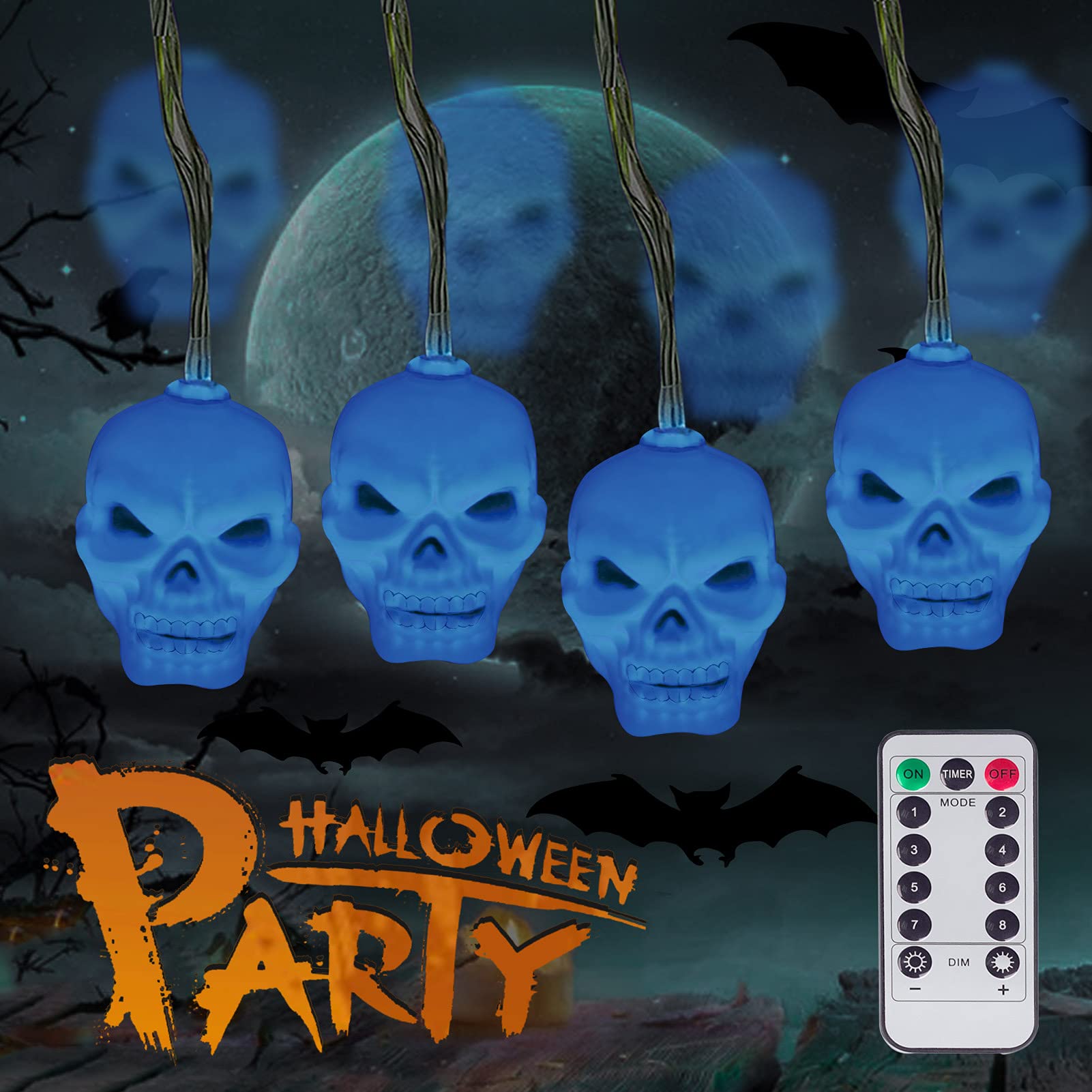 Halloween Skull Light String - 30 LED Battery Operated Lights for Outdoor Decorations | Dustproof & Waterproof Design | Perfect for Halloween Party, Yard, Porch, and Garden Decor
