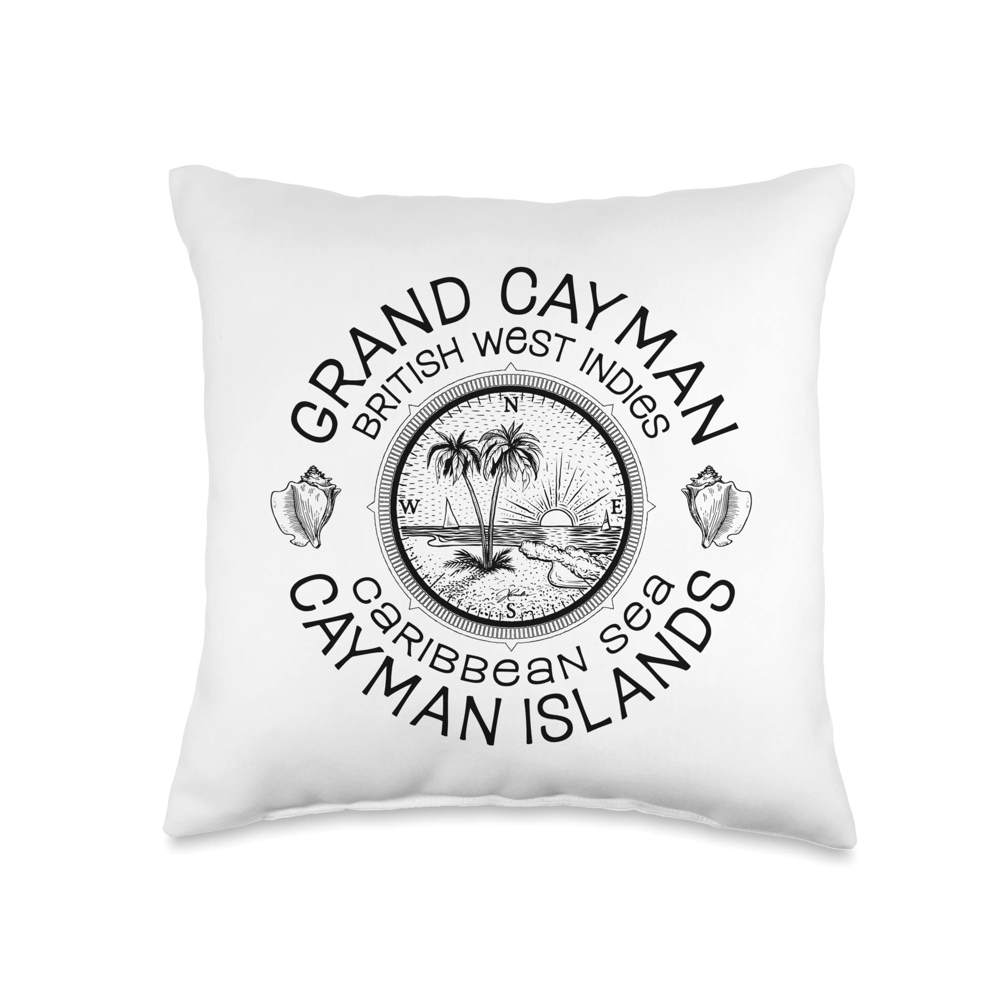 Compass Rose and Beach Themed Throw Pillow - Grand Cayman, Cayman Islands Inspired Home Decor | Perfect for Coastal Living Rooms, Beach Houses & Vacation Homes